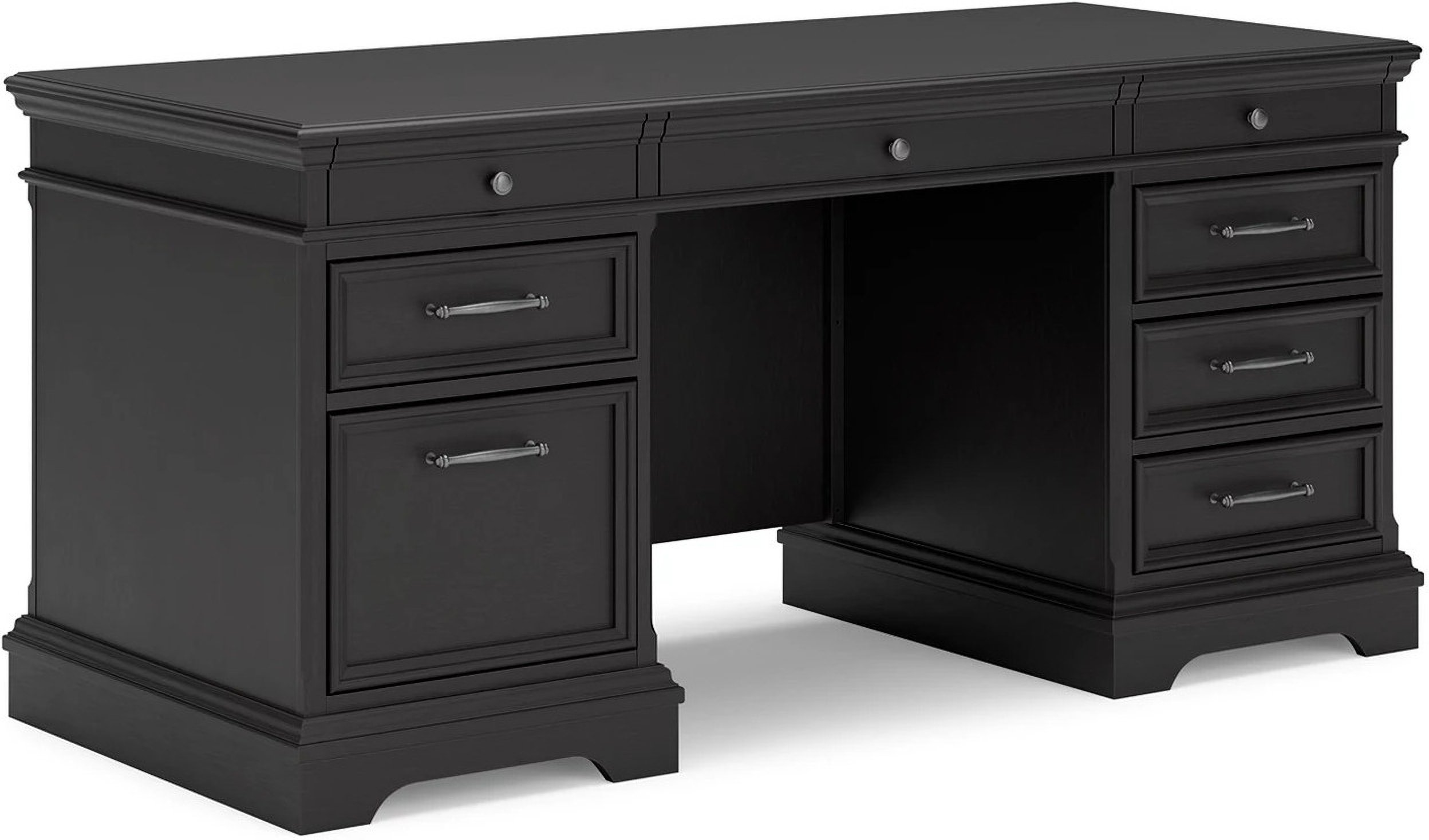 Realize Peninsula Desk in L-Configuration + Glass Modesty Panel + Pedestal