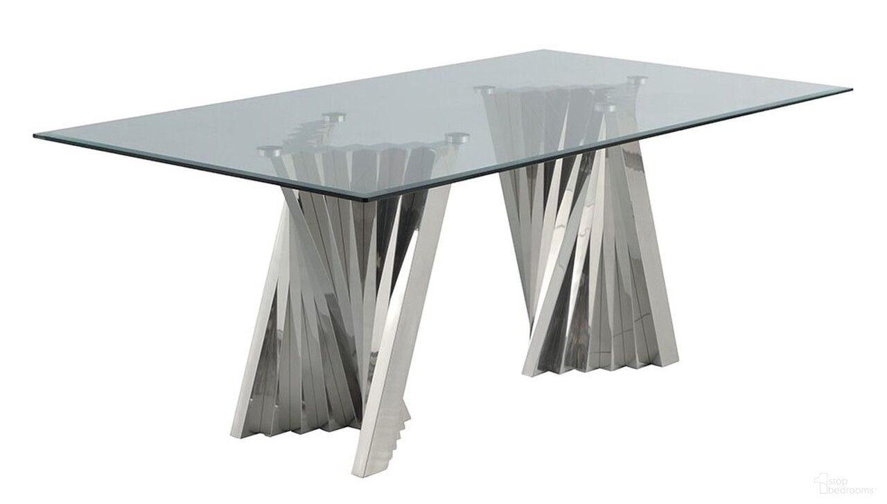 Becky 42 x 78 Inch Dining Table In Clear Glass and Silver Stainless Steel Base