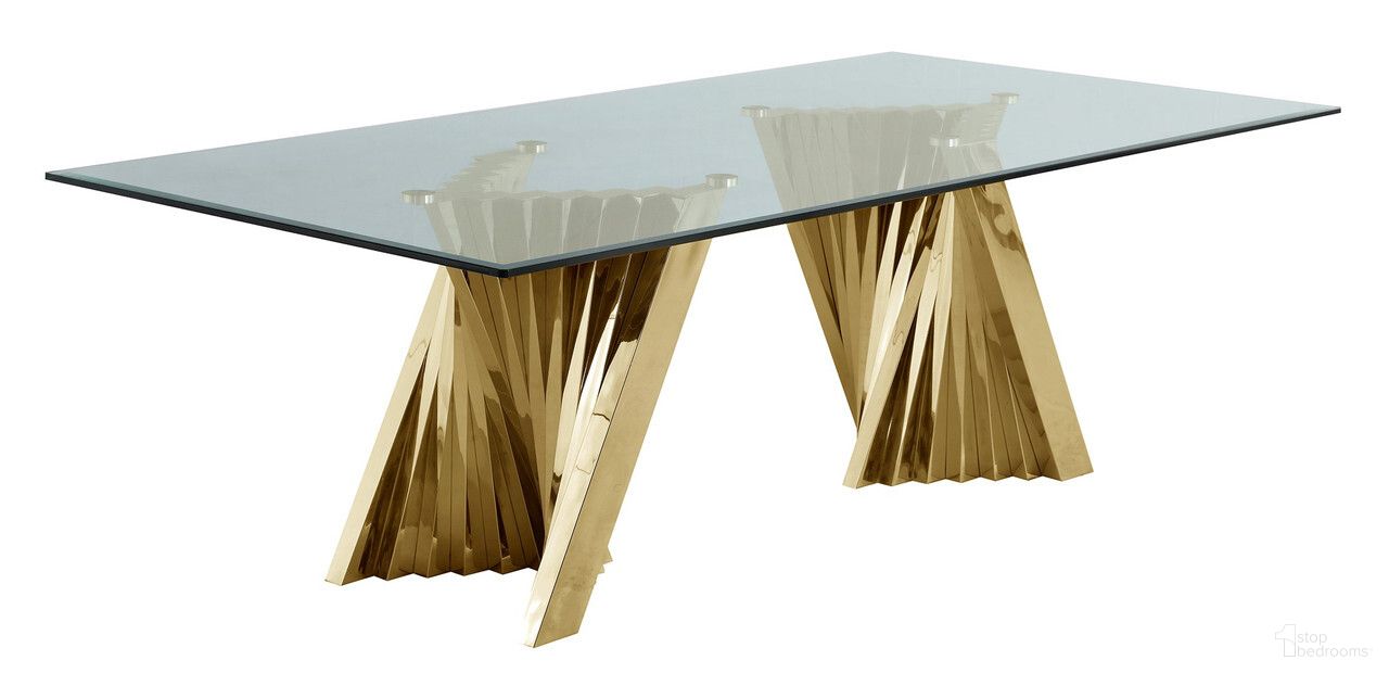 Becky 46 x 94 Inch Dining Table In Clear Glass and Gold Stainless Steel Base