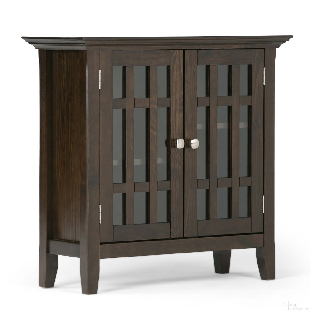 The appearance of Bedford Solid Wood Low Storage Media Cabinet In Dark Tobacco Brown designed by Simpli Home in the transitional interior design. This dark tobacco brown piece of furniture was selected by 1StopBedrooms from Bedford Collection to add a touch of cosiness and style into your home. Sku: 3AXCBED-03. Material: Pine.