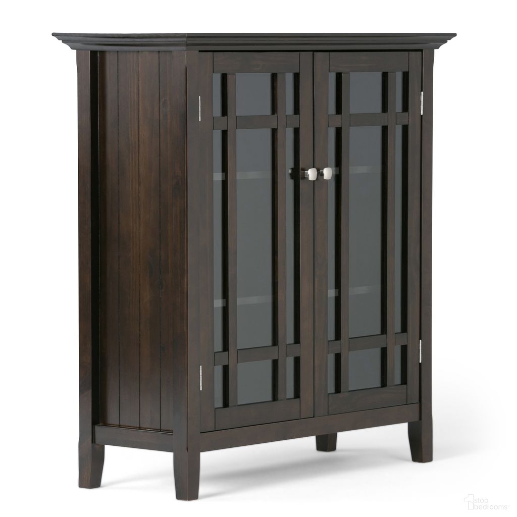 The appearance of Bedford Solid Wood Medium Storage Cabinet In Dark Tobacco Brown designed by Simpli Home in the transitional interior design. This dark tobacco brown piece of furniture was selected by 1StopBedrooms from Bedford Collection to add a touch of cosiness and style into your home. Sku: 3AXCBED-02. Material: Pine.