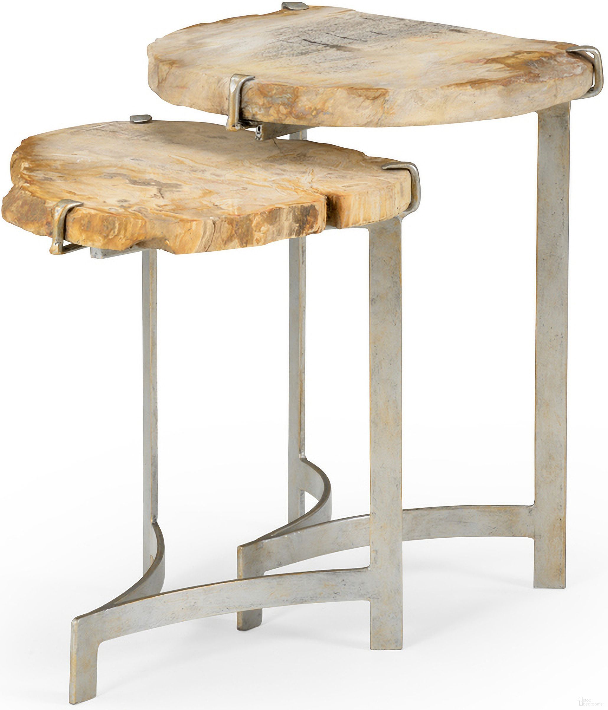 The appearance of Bedrock Nested Tables Set of 2 In Brown designed by Wildwood in the modern / contemporary interior design. This brown piece of furniture was selected by 1StopBedrooms from Wildwood Collection to add a touch of cosiness and style into your home. Sku: 490306. Material: Petrified Wood.