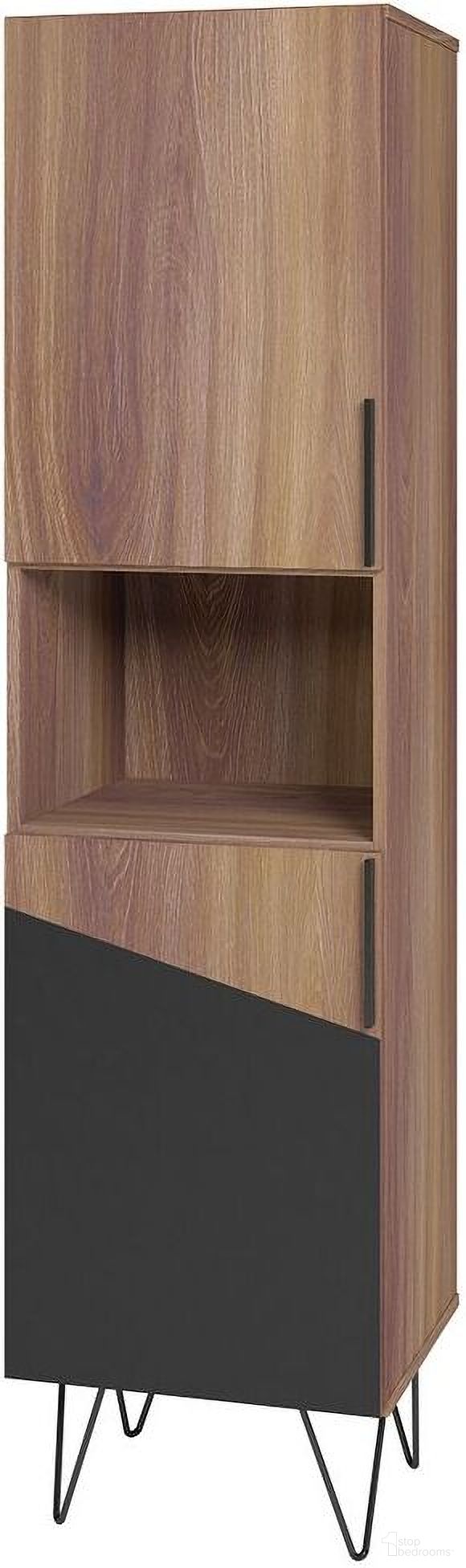 The appearance of Beekman 17.51 Narrow Bookcase Cabinet With 5 Shelves In Brown And Black designed by Manhattan Comfort in the transitional interior design. This black and brown piece of furniture  was selected by 1StopBedrooms from Beekman Collection to add a touch of cosiness and style into your home. Sku: 404AMC240. Material: MDF.