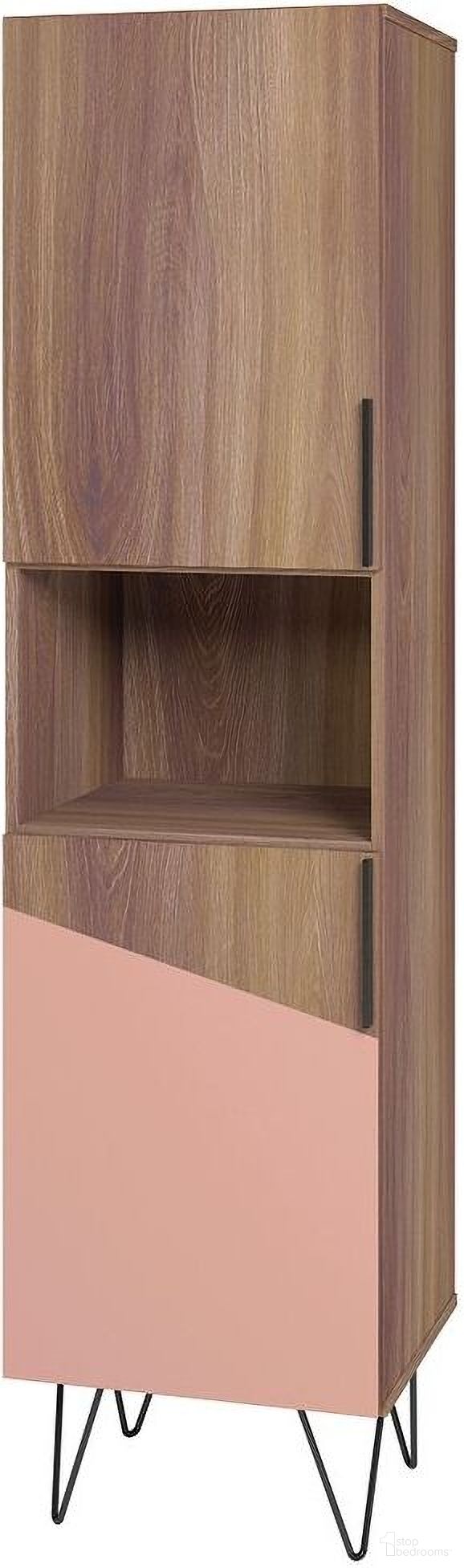 Beekman 17.51 Narrow Bookcase Cabinet With 5 Shelves In Brown And Pink