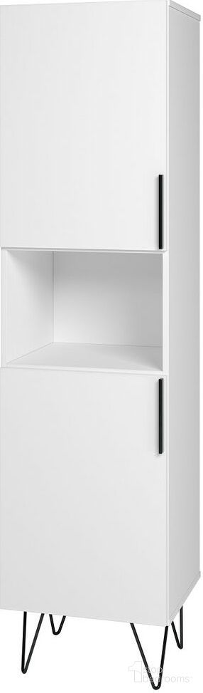 The appearance of Beekman 17.51 Narrow Bookcase Cabinet With 5 Shelves In White designed by Manhattan Comfort in the transitional interior design. This white piece of furniture was selected by 1StopBedrooms from Beekman Collection to add a touch of cosiness and style into your home. Sku: 404AMC198. Material: MDF.