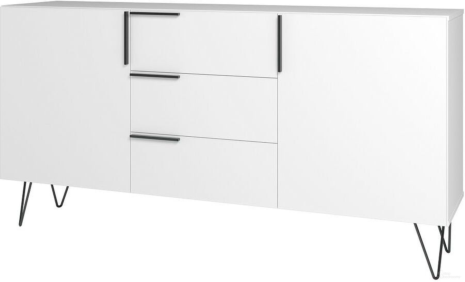 The appearance of Beekman 62.99 Sideboard With 4 Shelves In White designed by Manhattan Comfort in the transitional interior design. This white piece of furniture was selected by 1StopBedrooms from Beekman Collection to add a touch of cosiness and style into your home. Sku: 403AMC198. Material: MDF.
