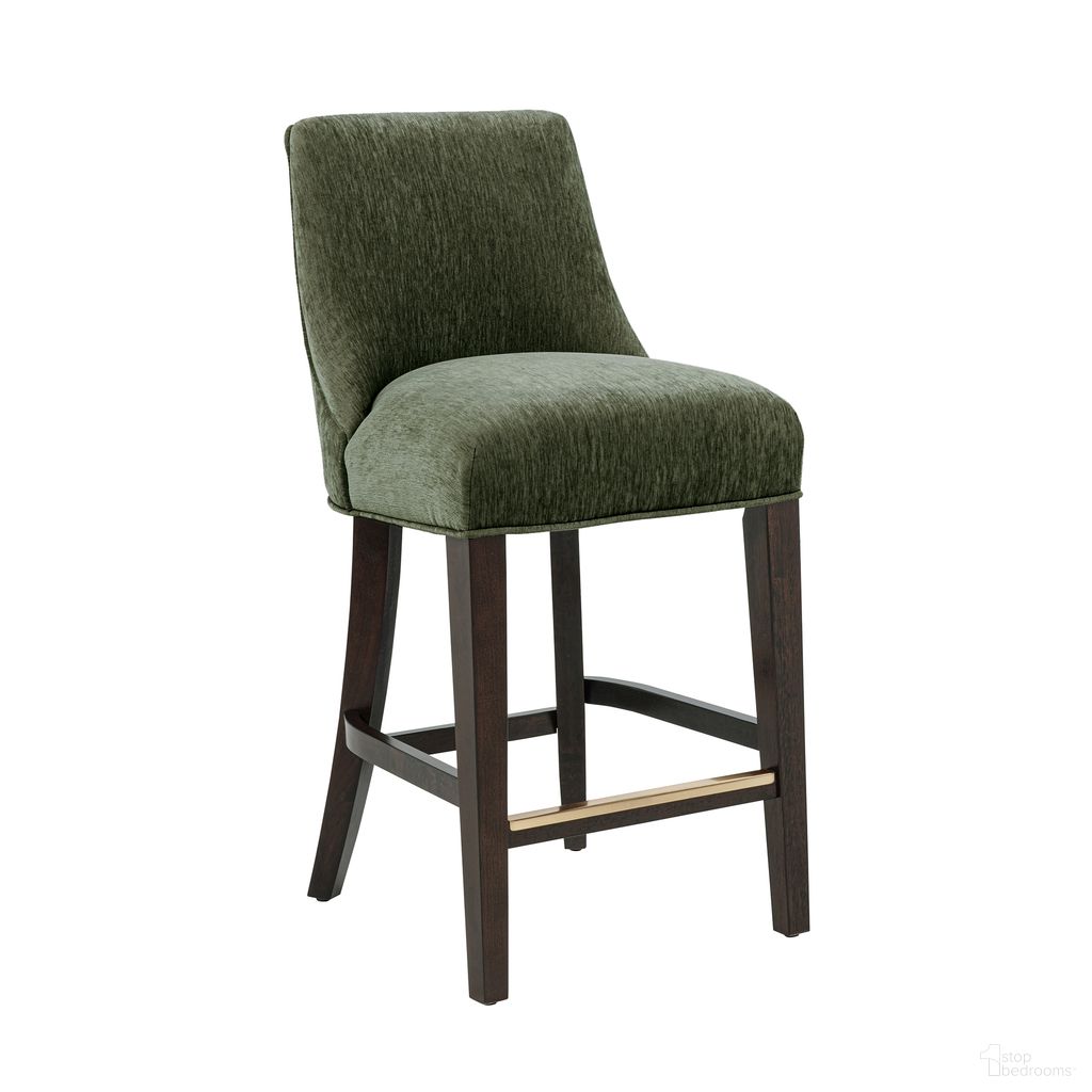 Beever Chenille Wood Counter Stool In Forest Green