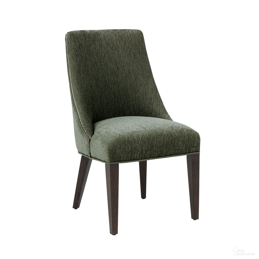 Beever Chenille Wood Dining Chair Set of 2 In Forest Green