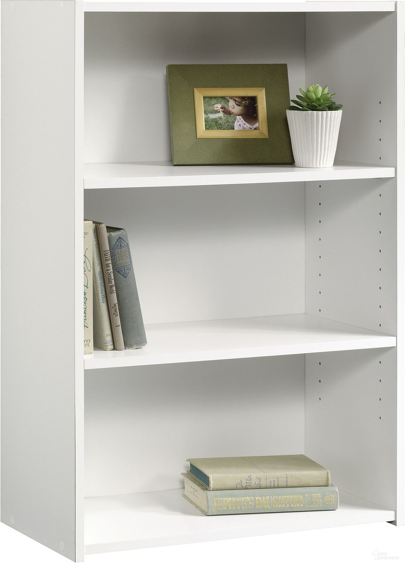 The appearance of Beginnings 3-Shelf Bookcase In Soft White designed by Sauder in the transitional interior design. This soft white piece of furniture was selected by 1StopBedrooms from Beginnings Collection to add a touch of cosiness and style into your home. Sku: 415541. Material: Engineered Wood.