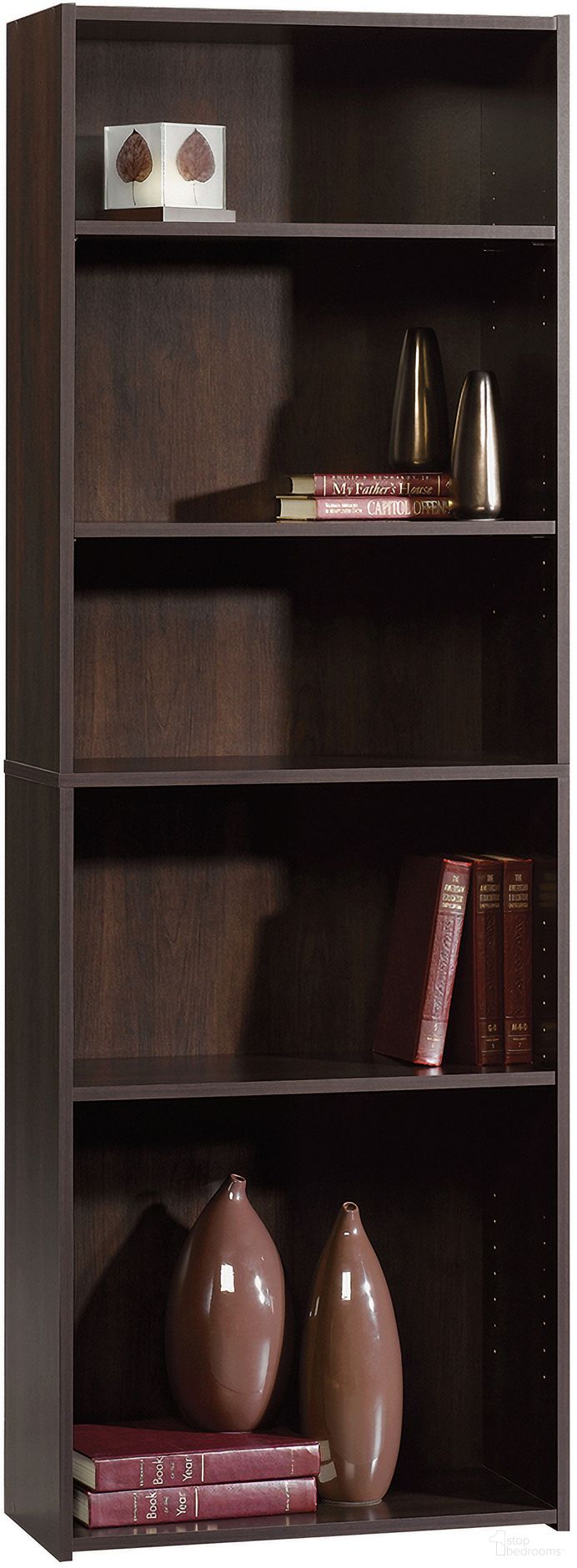The appearance of Beginnings 5-Shelf Bookcase In Cinnamon Cherry designed by Sauder in the transitional interior design. This cinnamon cherry piece of furniture was selected by 1StopBedrooms from Beginnings Collection to add a touch of cosiness and style into your home. Sku: 409090. Material: Engineered Wood.