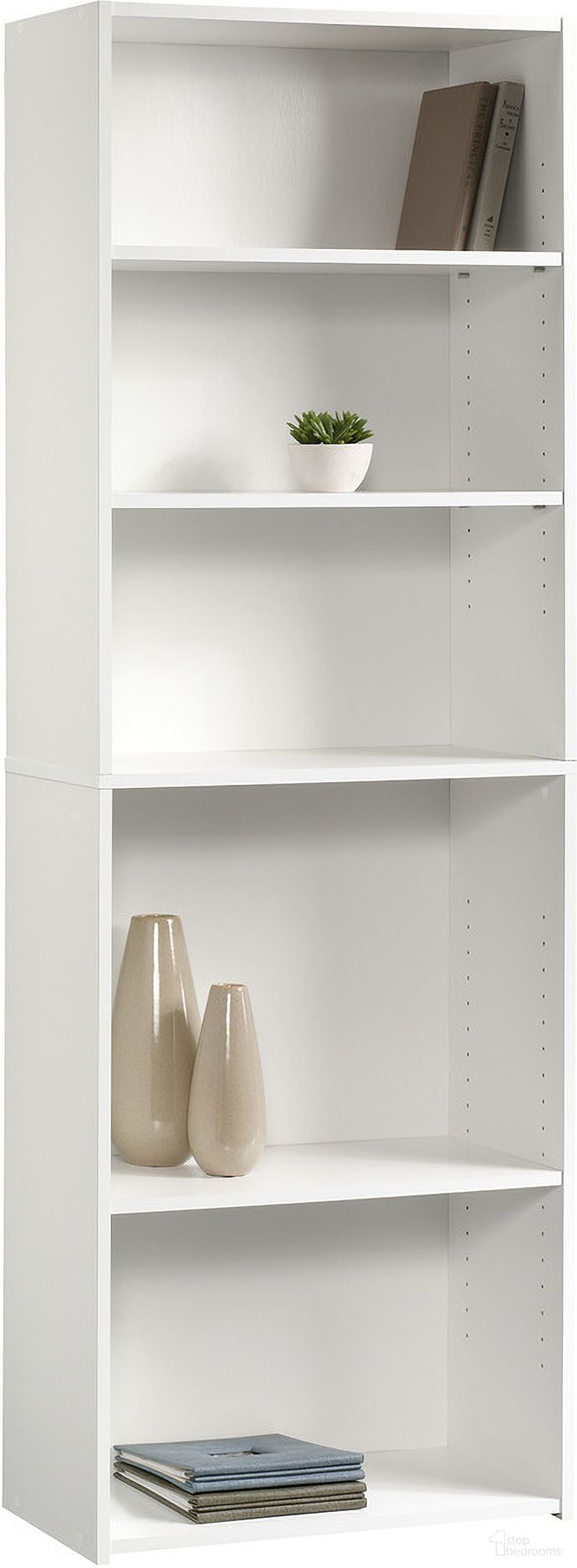 The appearance of Beginnings 5-Shelf Bookcase In Soft White designed by Sauder in the transitional interior design. This soft white piece of furniture was selected by 1StopBedrooms from Beginnings Collection to add a touch of cosiness and style into your home. Sku: 415542. Material: Engineered Wood.