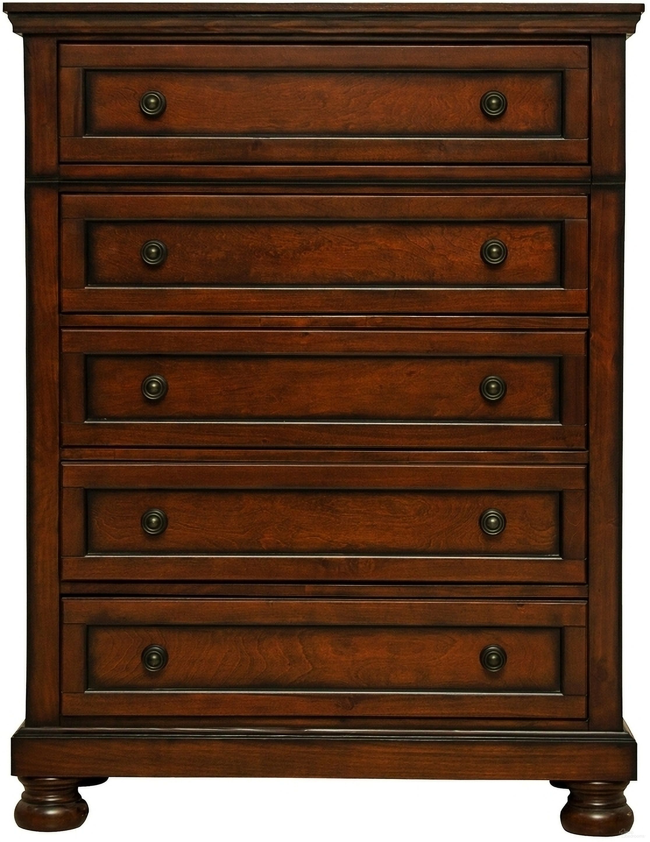 The appearance of Begonia Chest In Cherry designed by Homelegance in the transitional interior design. This cherry piece of furniture  was selected by 1StopBedrooms from Begonia Collection to add a touch of cosiness and style into your home. Sku: 1718NC-9. Material: Wood.