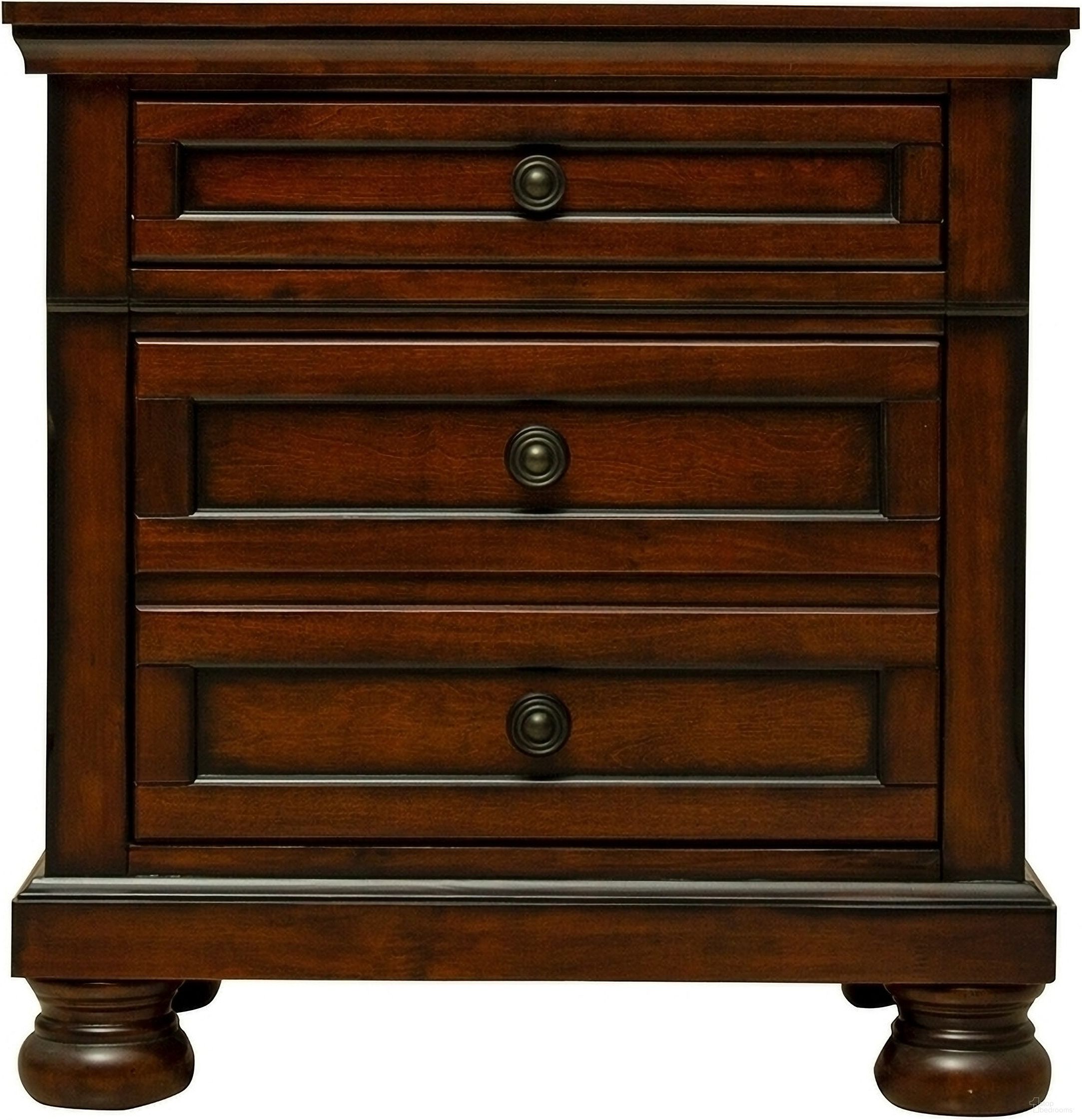 The appearance of Begonia Brown Cherry Nightstand designed by Homelegance in the transitional interior design. This cherry piece of furniture  was selected by 1StopBedrooms from Begonia Collection to add a touch of cosiness and style into your home. Sku: 1718NC-4.