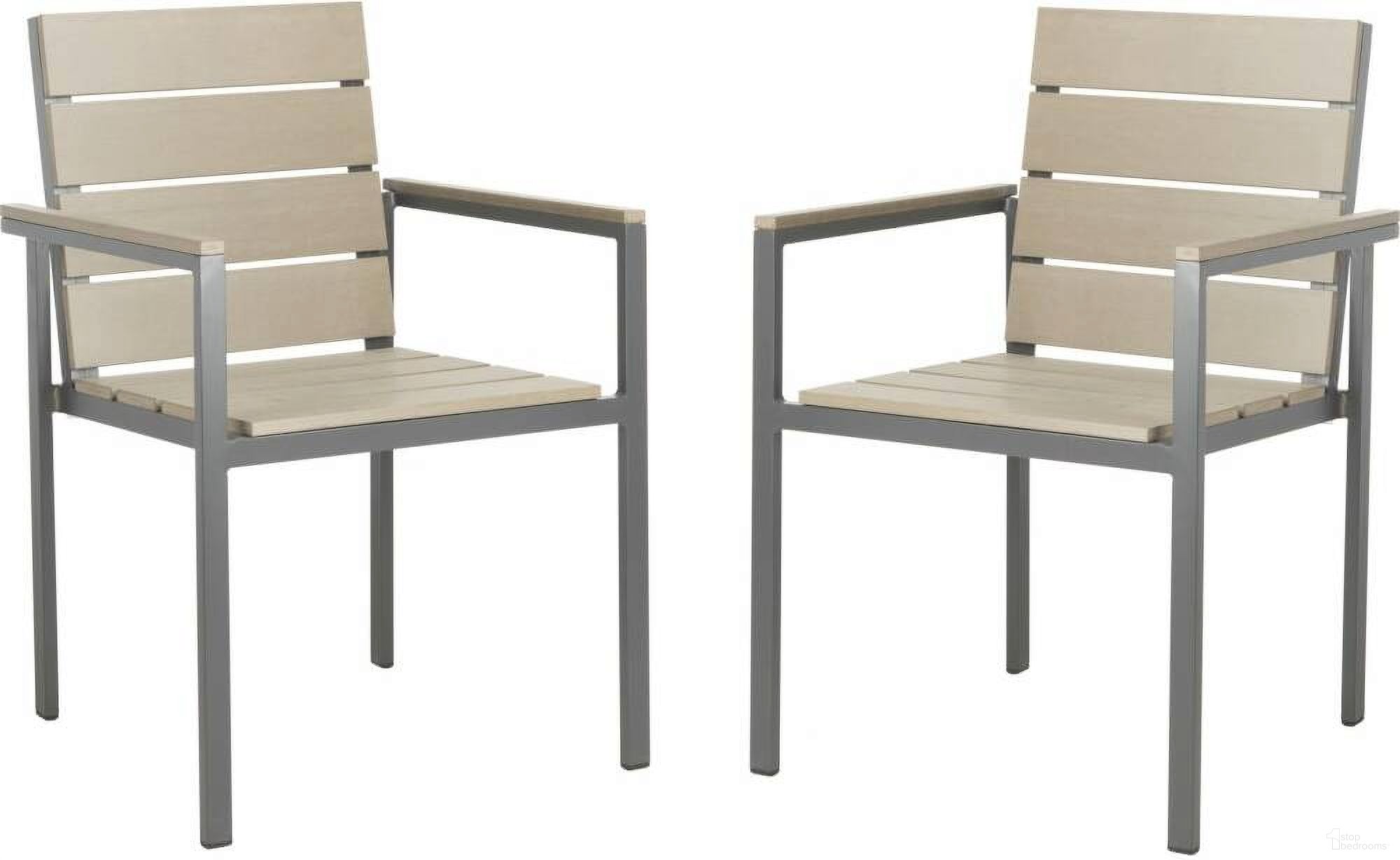 The appearance of Beldan Distressed Taupe Stackable Chair Set of 2 designed by Safavieh in the transitional interior design. This distressed taupe piece of furniture was selected by 1StopBedrooms from Beldan Collection to add a touch of cosiness and style into your home. Sku: PAT4033A-SET2. Material: Aluminium.