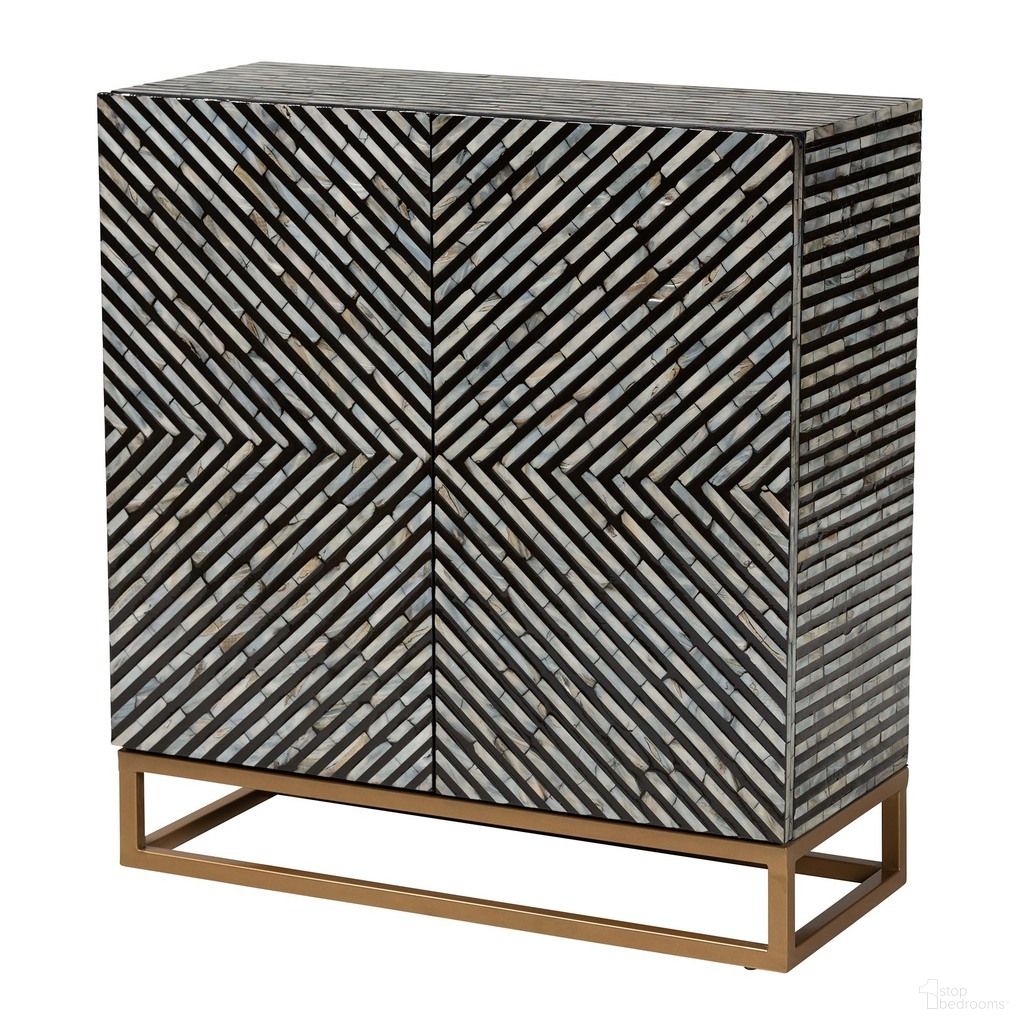 Belenus Mother of Pearl Storage Cabinet In Striped Black and Grey and Gold