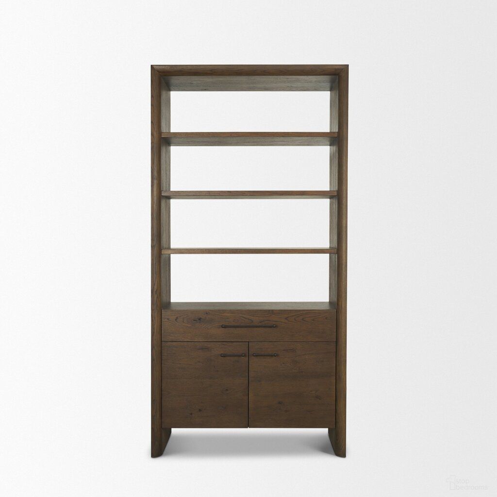 The appearance of Belford 2-Door Open Oak Wood Shelving Unit In Dark Brown designed by Mercana in the modern / contemporary interior design. This dark brown piece of furniture was selected by 1StopBedrooms from Belford Collection to add a touch of cosiness and style into your home. Sku: 71231. Material: Oak Veneer.