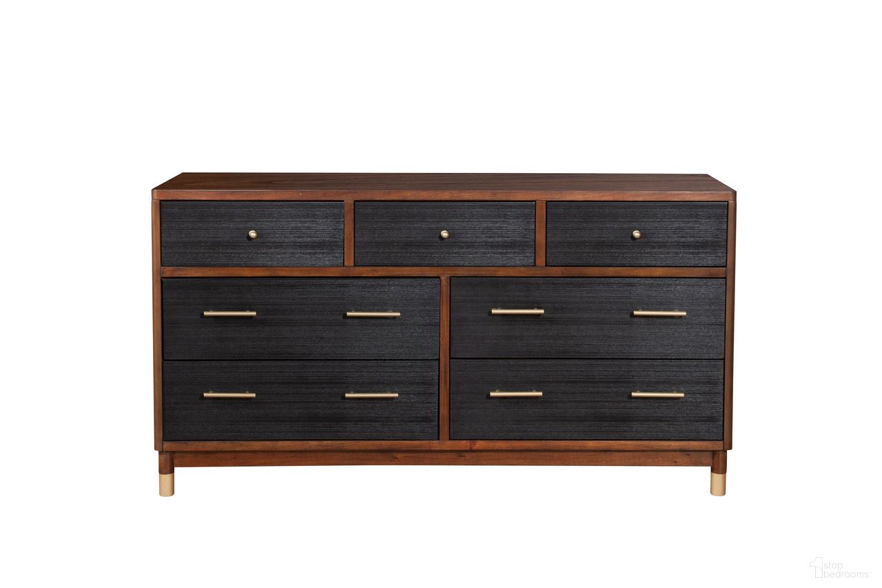 The appearance of Belham 7 Drawer Dresser In Black and Dark Walnut designed by Alpine in the modern / contemporary interior design. This black and dark walnut piece of furniture was selected by 1StopBedrooms from Belham Collection to add a touch of cosiness and style into your home. Sku: 1971-03. Material: Mahogany.