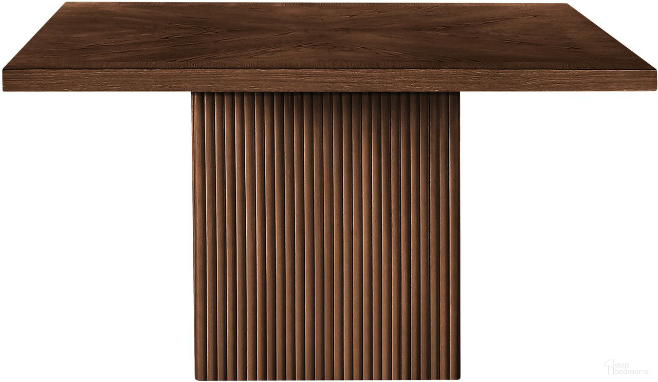The appearance of Belinda 54 Inch Beech Wood and Oak Veneer Dining Table In Brown designed by Meridian in the transitional interior design. This brown piece of furniture  was selected by 1StopBedrooms from Belinda Collection to add a touch of cosiness and style into your home. Sku: 729Brown-T Box 1/2 (Table Top);729Brown-T Box 2/2 (Base). Table Base Style: Pedestal. Table Top Shape: Square. Material: Rubberwood. Size: 54" x 54".