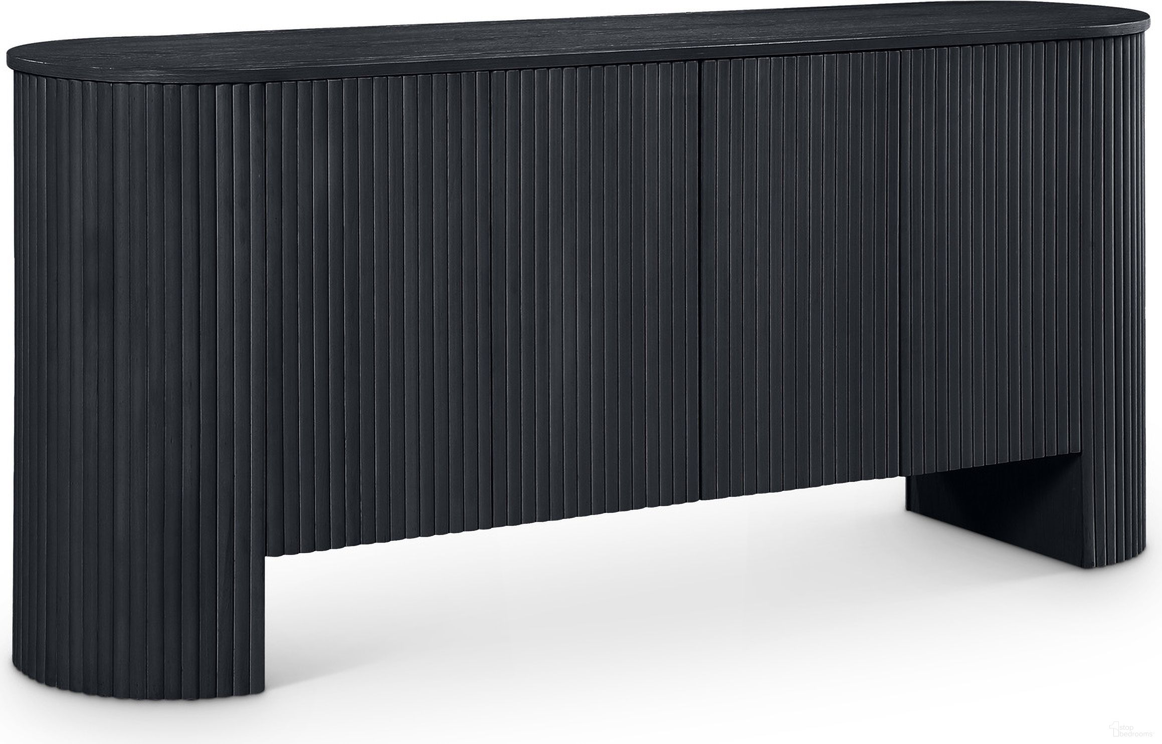 The appearance of Belinda Sideboard/Buffet In Black designed by Meridian in the transitional interior design. This black piece of furniture  was selected by 1StopBedrooms from Belinda Collection to add a touch of cosiness and style into your home. Sku: 385Black. Material: Beech.