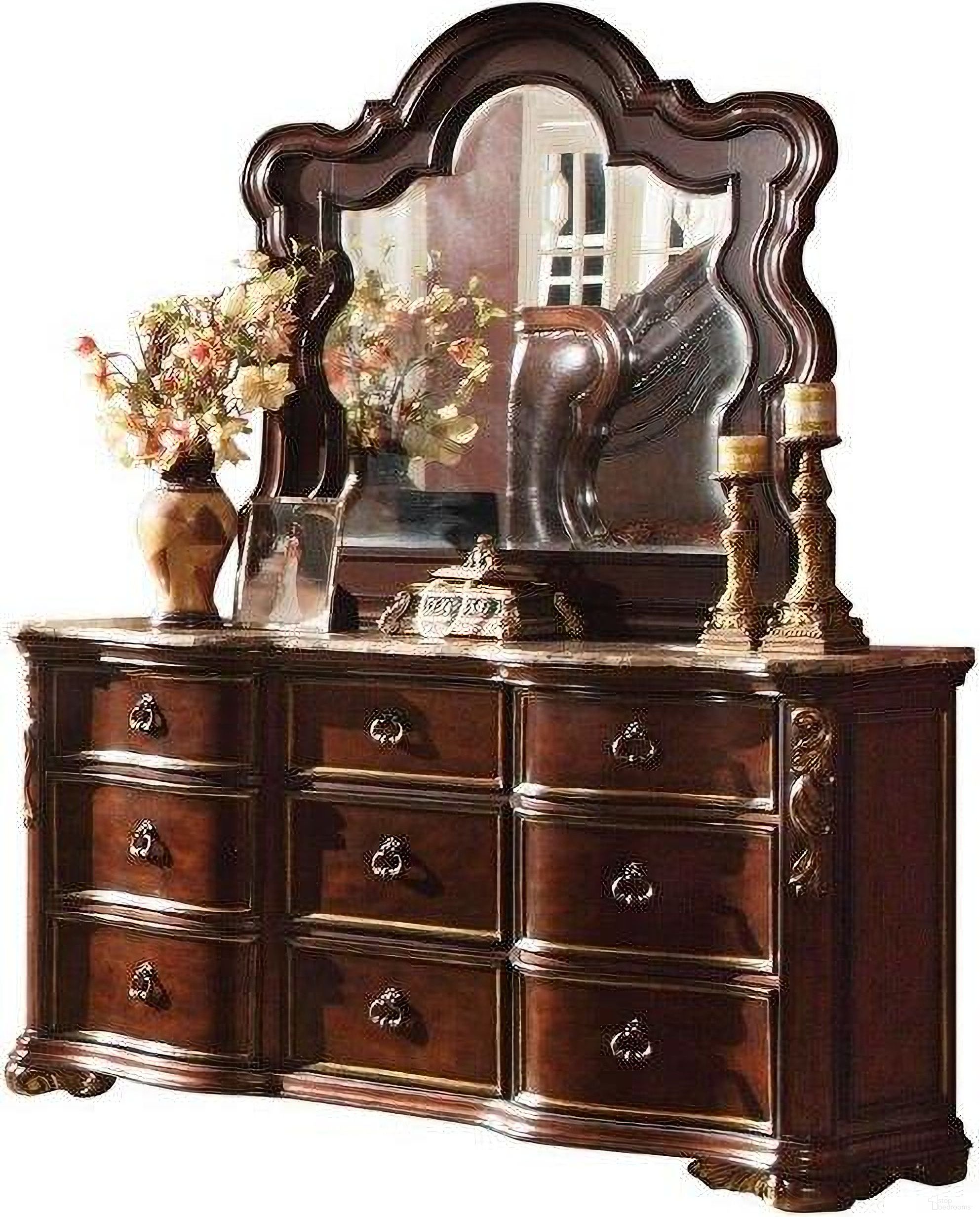 The appearance of Bella Dresser In Dark Walnut designed by Galaxy Home Furnishings in the traditional interior design. This dark walnut piece of furniture was selected by 1StopBedrooms from Bella Collection to add a touch of cosiness and style into your home. Sku: 808857794925. Material: Wood.