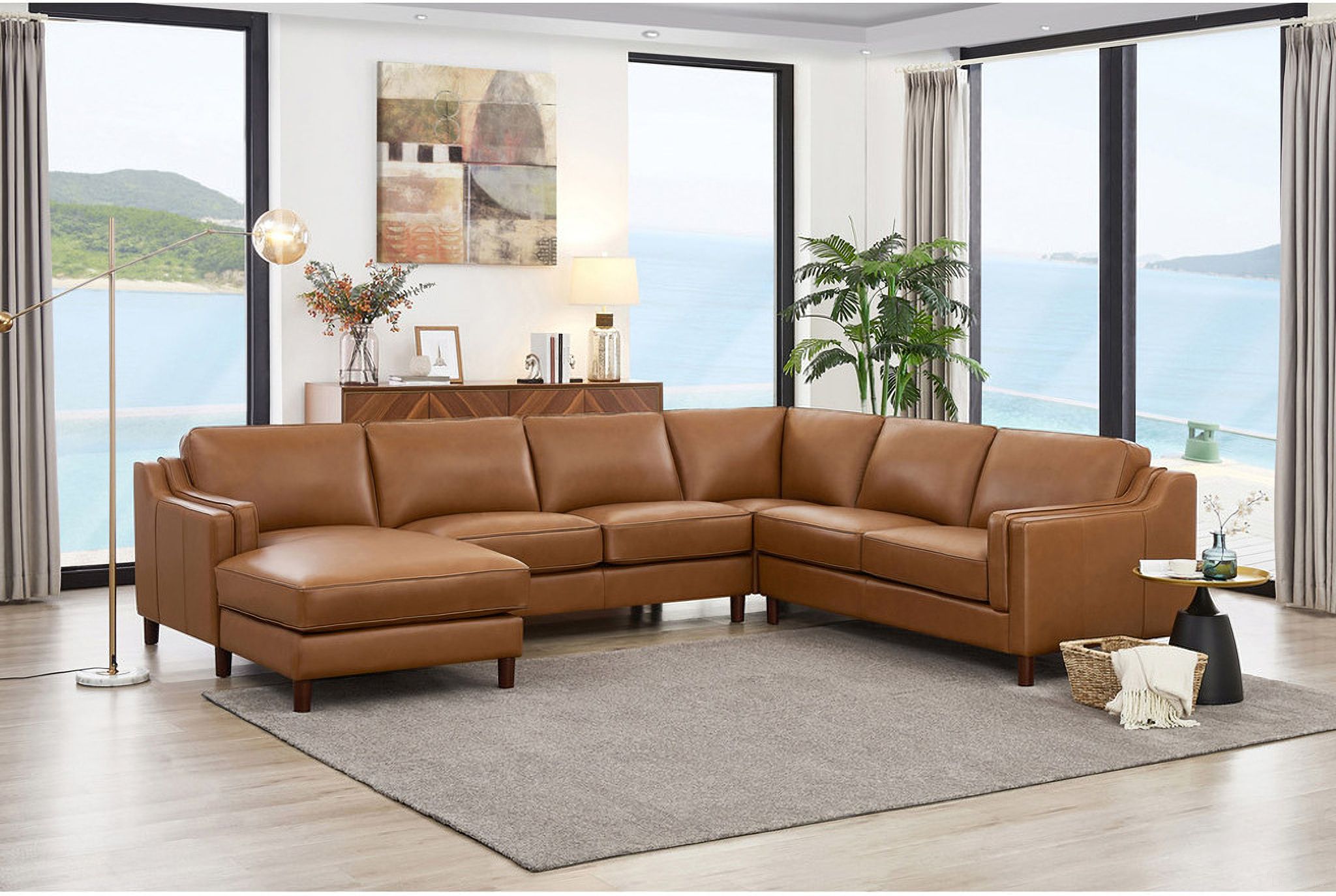The appearance of Bella Leather LAF Chaise Sectional In Cognac designed by Hydeline in the modern / contemporary interior design. This cognac piece of furniture  was selected by 1StopBedrooms from Bella Collection to add a touch of cosiness and style into your home. Sku: 6932-13-2523;6932-02-2523;6932-12-2523;6932-26-2523. Material: Leather.