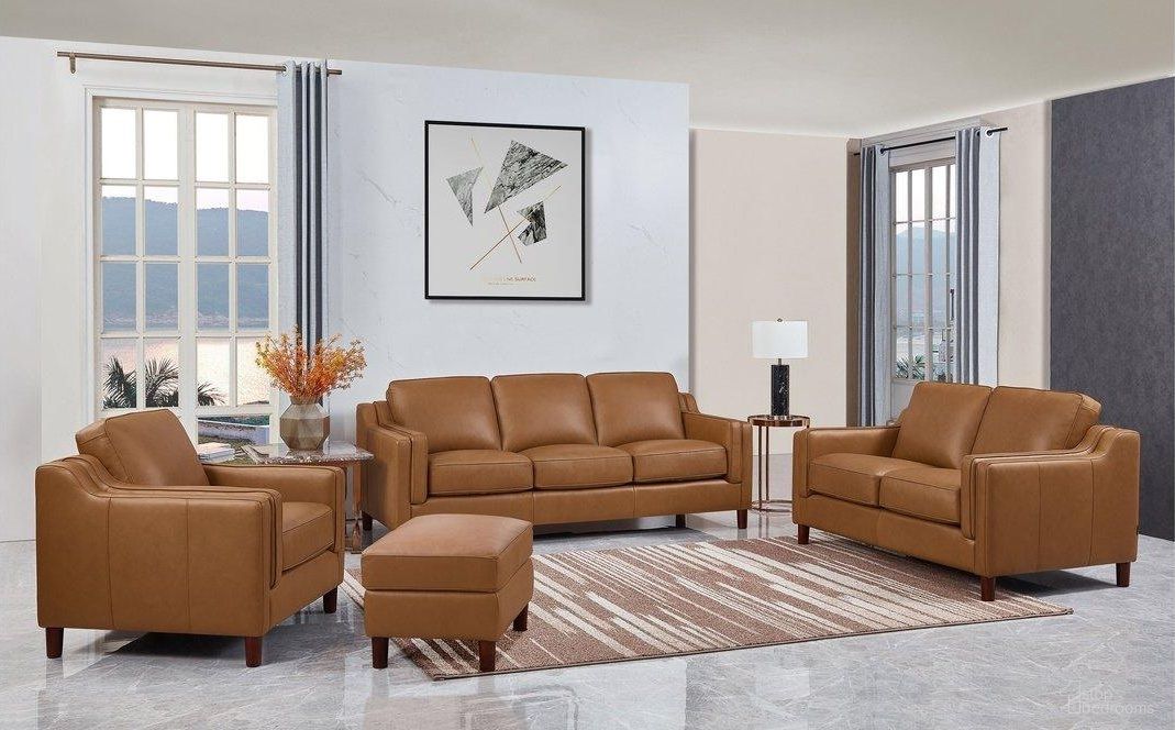 The appearance of Bella Leather Living Room Set In Cognac designed by Hydeline in the modern / contemporary interior design. This cognac piece of furniture was selected by 1StopBedrooms from Bella Collection to add a touch of cosiness and style into your home. Sku: 69932-30V02-LS2523;69932-20V02-LS2523. Material: Leather.