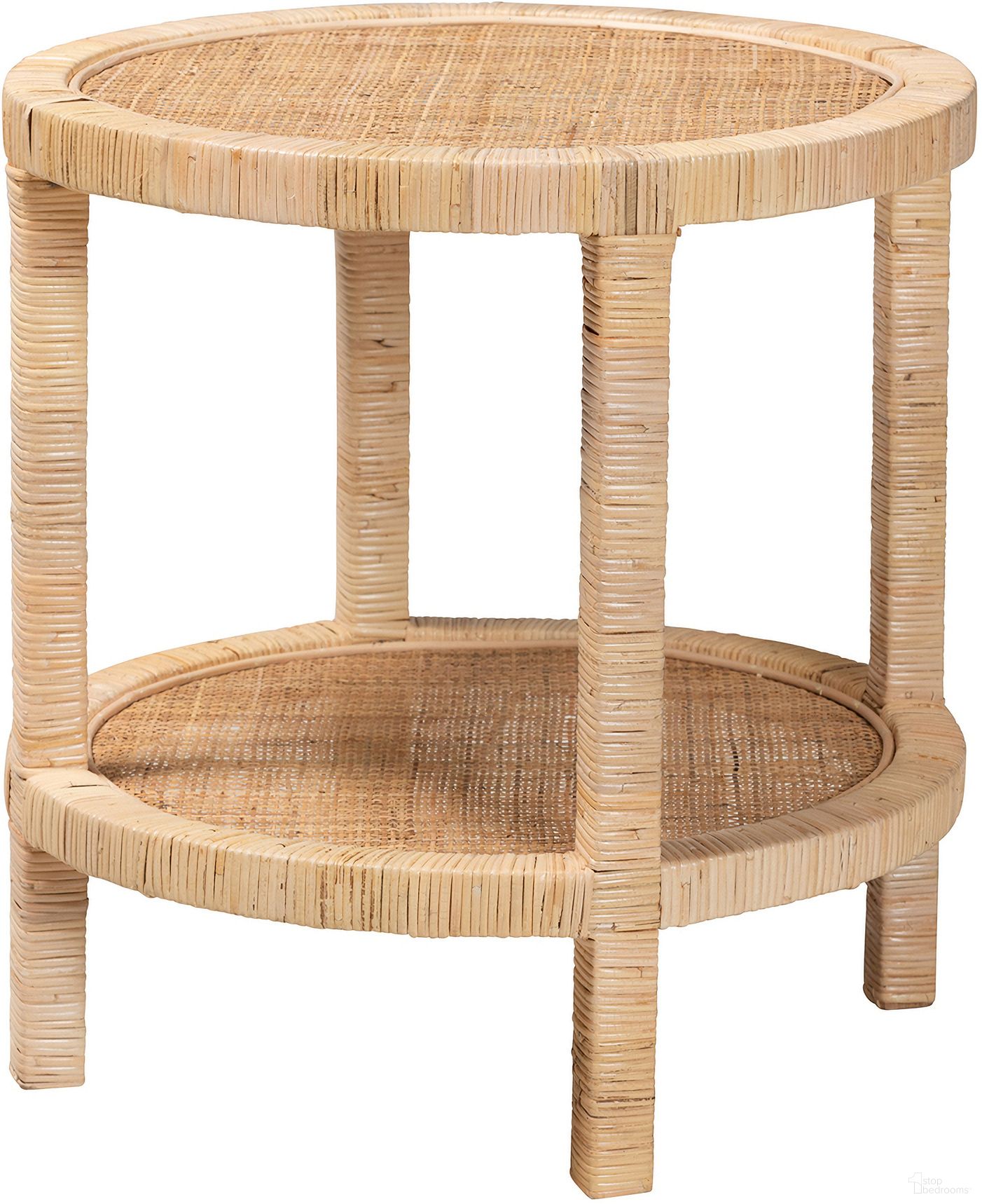 Bella Rattan and Wood Two-Tier End Table In Natural Brown