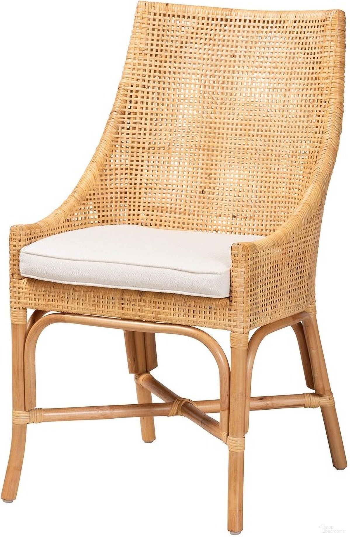 The appearance of Bella Rattan Dining Chair In White and Natural Brown designed by Baxton Studio in the bohemian interior design. This white and brown piece of furniture was selected by 1StopBedrooms from Bella Collection to add a touch of cosiness and style into your home. Sku: Bella-Rattan-DC. Material: Natural Rattan. Chair Type: Side Chair.