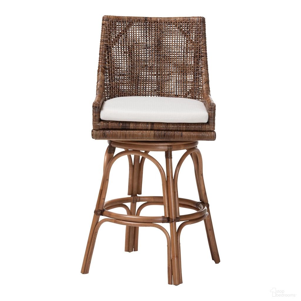 Bella Swivel Rattan Bar Stool with Cushion In Coffee Bean