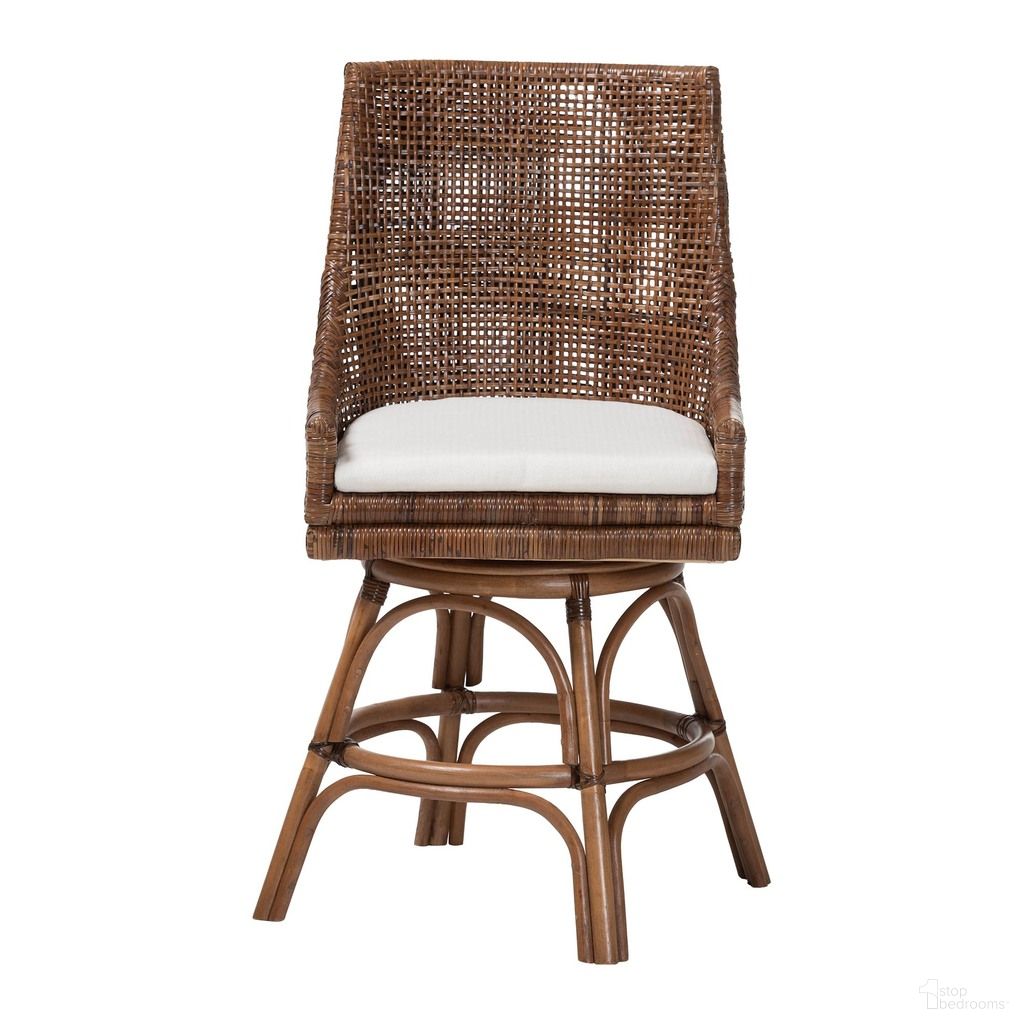 Bella Swivel Rattan Counter Stool with Cushion In Coffee Bean