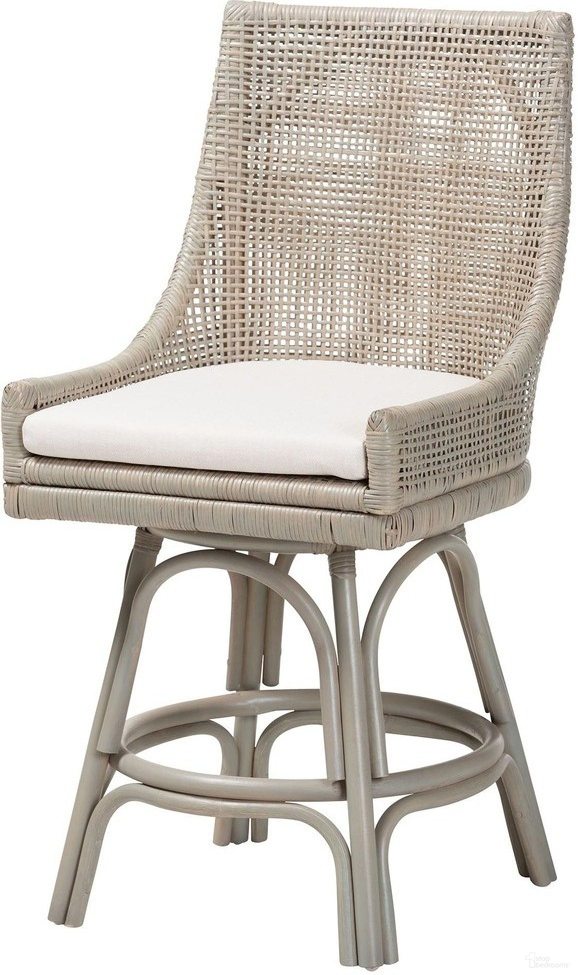Bella Swivel Rattan Counter Stool with Cushion In Grey