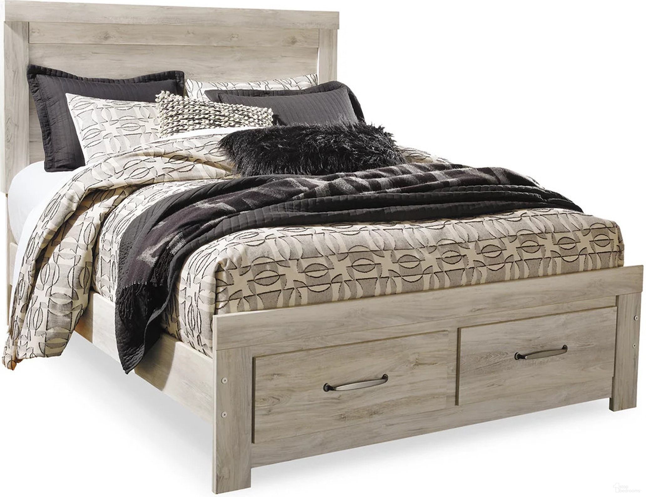 The appearance of Bellaby White Queen Storage Panel Bed designed by Signature Design by Ashley in the transitional interior design. This white wash piece of furniture was selected by 1StopBedrooms from Bellaby Collection to add a touch of cosiness and style into your home. Sku: B331-54S;B331-57;B331-95;B100-13. Bed Type: Panel Bed. Material: Wood. Bed Size: Queen.