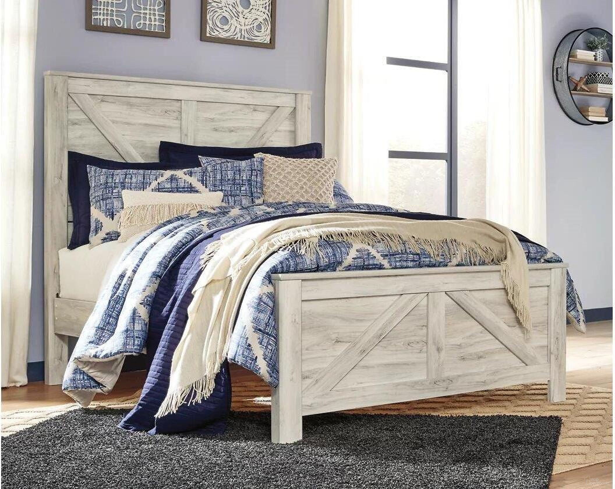The appearance of Bellaby Whitewash Queen Panel Bed designed by Signature Design by Ashley in the transitional interior design. This white wash piece of furniture  was selected by 1StopBedrooms from Bellaby Collection to add a touch of cosiness and style into your home. Sku: B331-154;B331-157;B331-196. Bed Type: Panel Bed. Material: Wood. Bed Size: Queen.