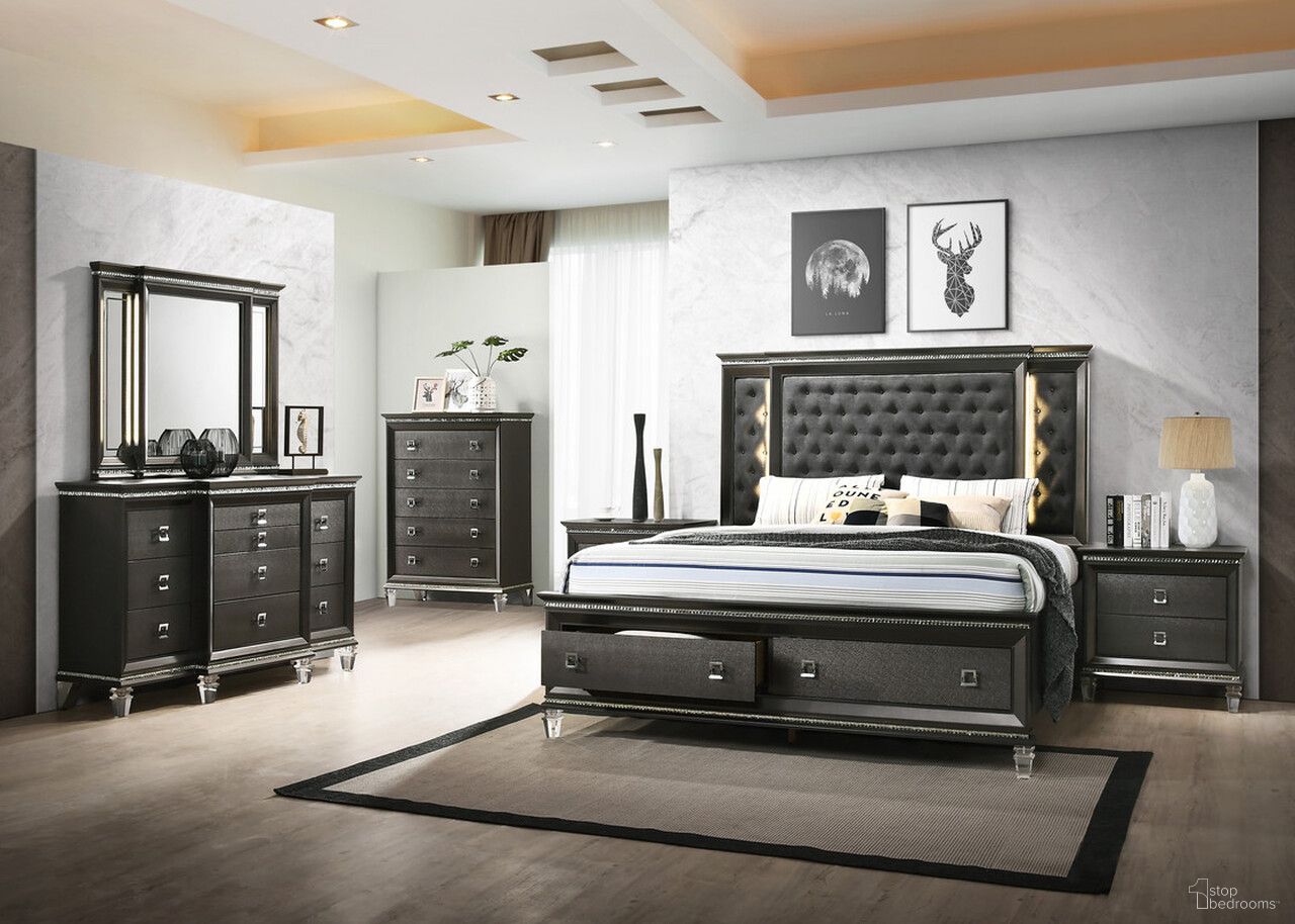 The appearance of Bellagio Lavish Platform Bedroom Set In Dark Gray designed by Best Quality Furniture in the glam interior design. This dark gray piece of furniture  was selected by 1StopBedrooms from Bellagio Collection to add a touch of cosiness and style into your home. Sku: BEL-Q-FB;BEL-Q-HB;BEL-Q-DRW;BEL-EKQ-SR;BEL-N. Bed Size: California King. Material: Acrylic.