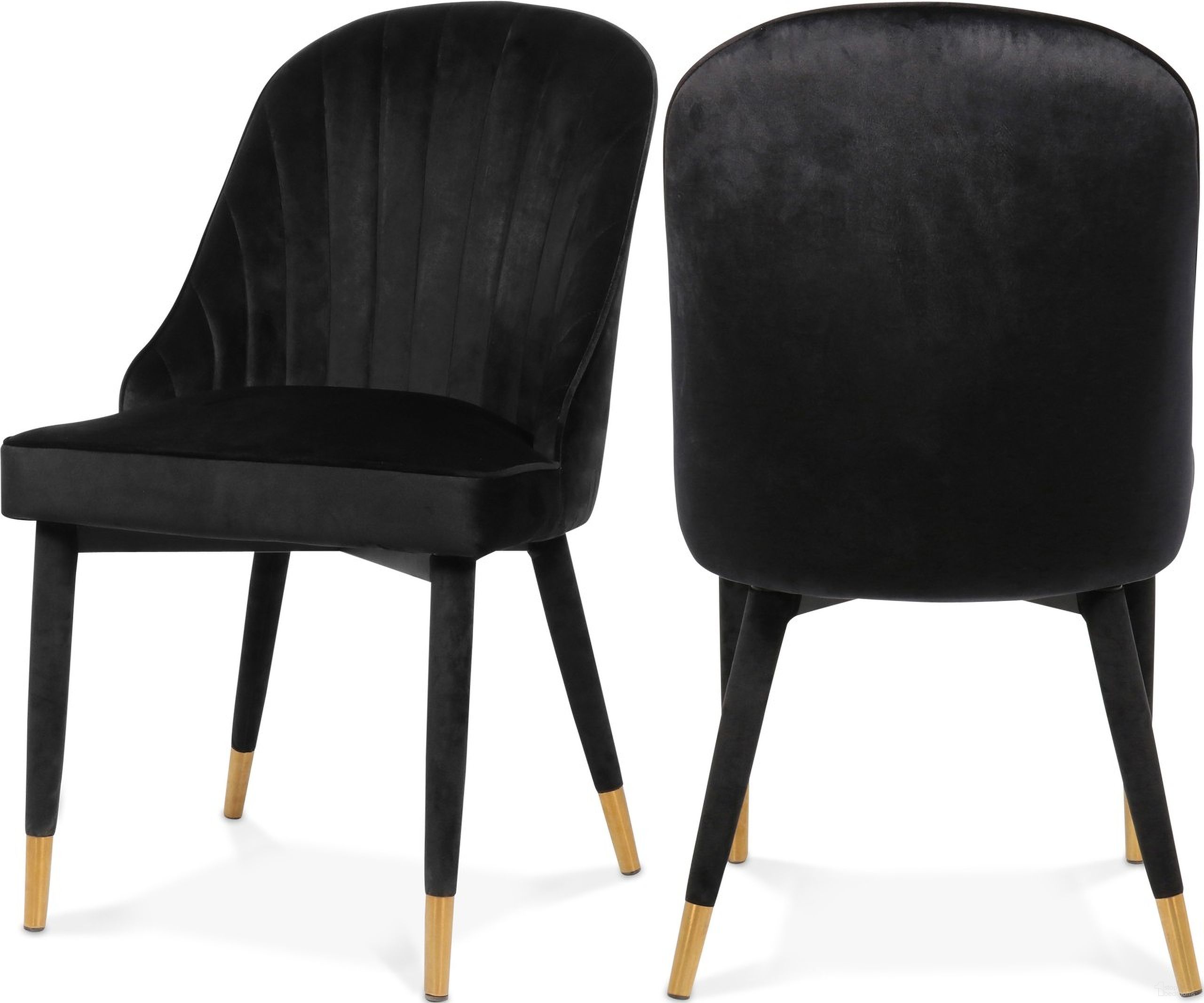 Belle Velvet Dining Chair Set of 2 In Black
