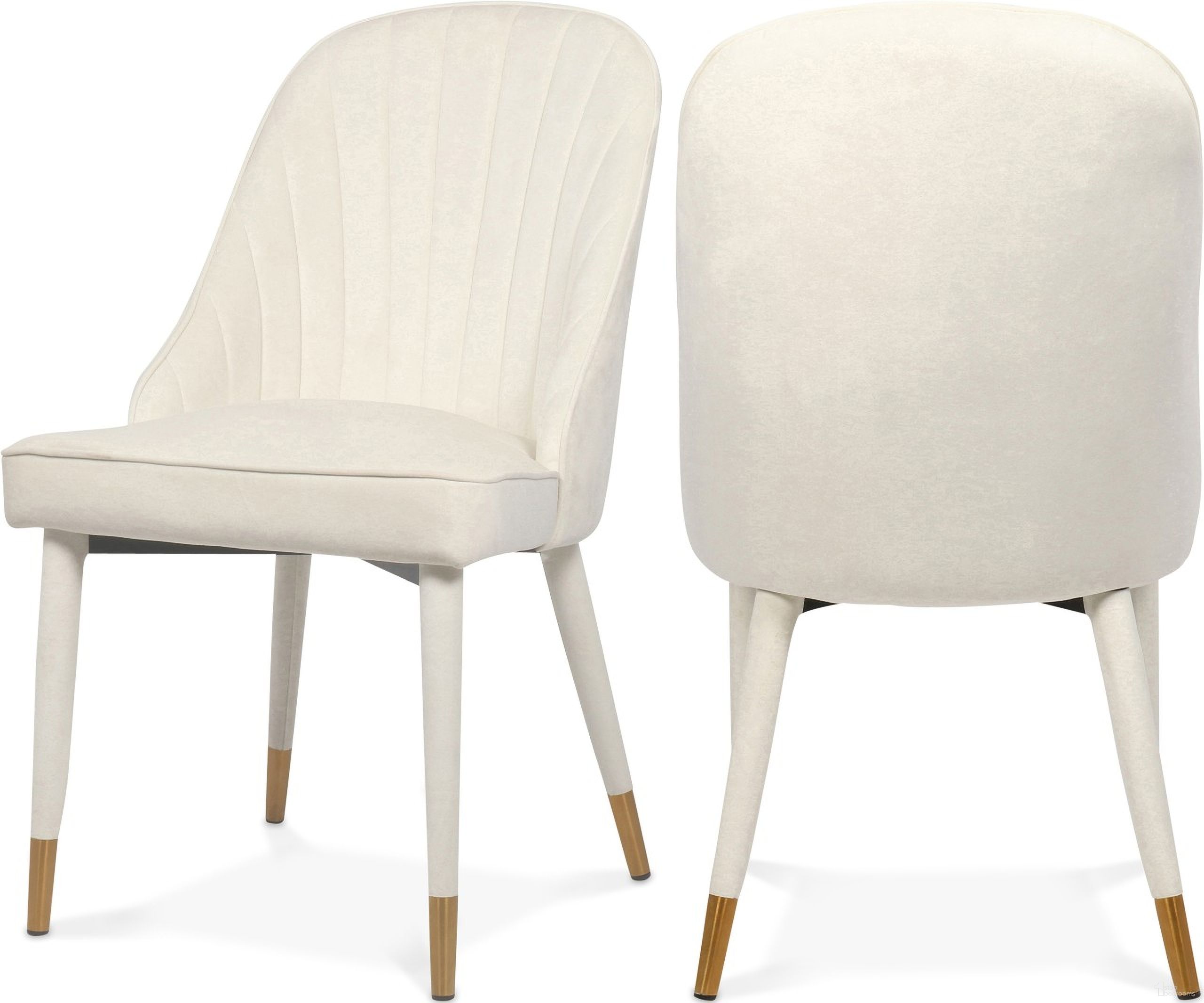The appearance of Belle Velvet Dining Chair Set of 2 In Cream designed by Meridian in the modern / contemporary interior design. This cream velvet piece of furniture was selected by 1StopBedrooms from Belle Collection to add a touch of cosiness and style into your home. Sku: 811Cream-C. Material: Velvet. Chair Type: Side Chair.