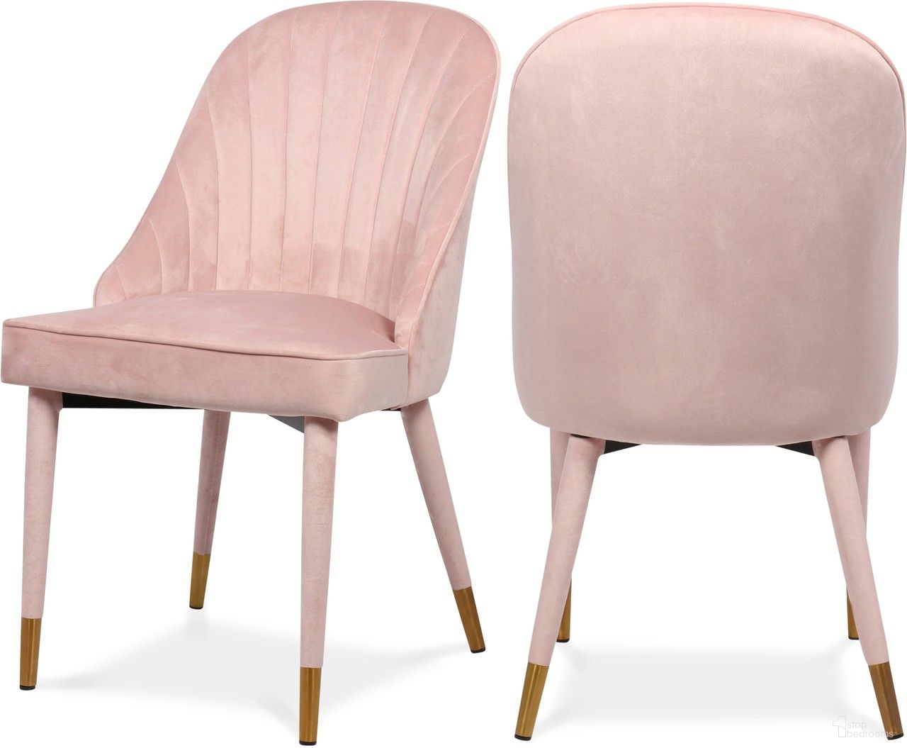 The appearance of Belle Velvet Dining Chair Set of 2 In Pink designed by Meridian in the modern / contemporary interior design. This pink piece of furniture was selected by 1StopBedrooms from Belle Collection to add a touch of cosiness and style into your home. Sku: 811Pink-C. Material: Velvet. Chair Type: Side Chair.