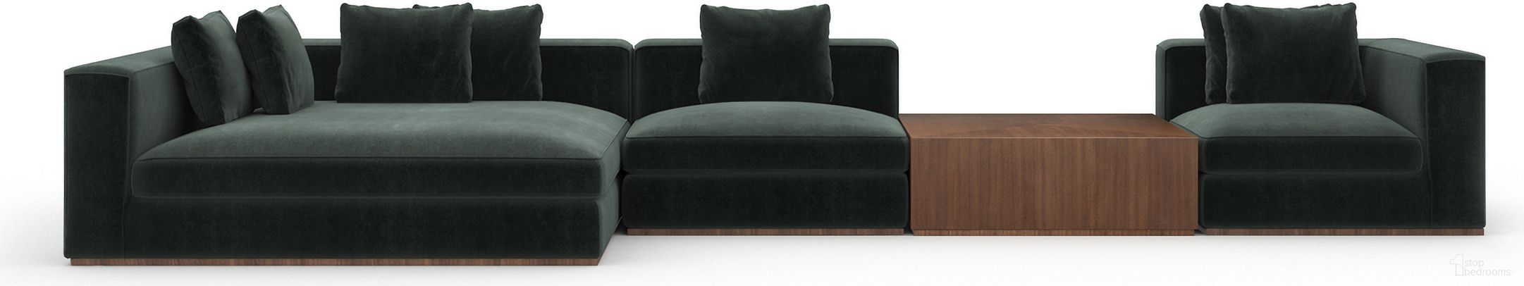 The appearance of Bello 4 Piece Sectional In Green designed by Caracole in the modern / contemporary interior design. This green piece of furniture was selected by 1StopBedrooms from Bello Collection to add a touch of cosiness and style into your home. Sku: CLA-024-4017;UPH-024-AC1-A;UPH-024-CHL1-A;UPH-024-CRR1-A. Material: Velvet.