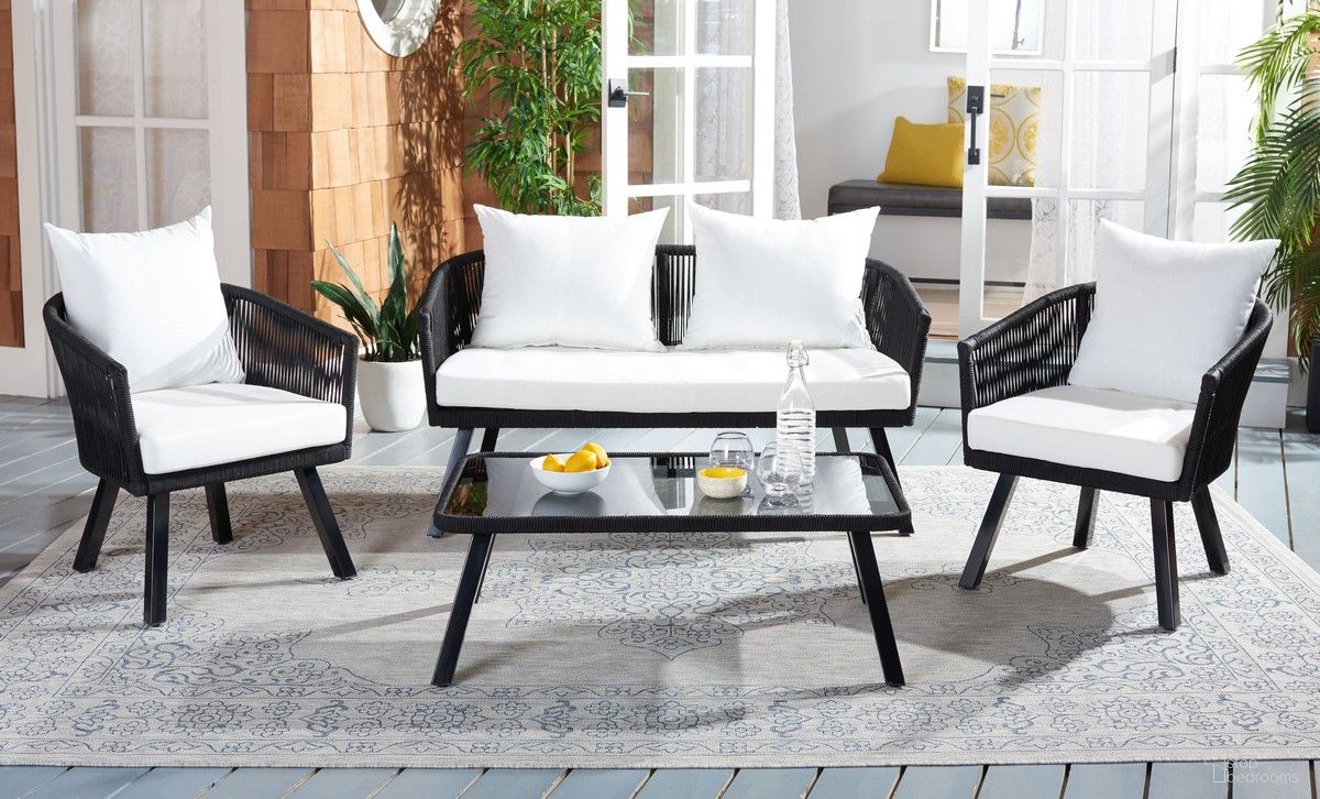 The appearance of Belmi 4Pc Rope Living Set in Black and Beige designed by Safavieh in the modern / contemporary interior design. This black and beige piece of furniture was selected by 1StopBedrooms from Belmi Collection to add a touch of cosiness and style into your home. Sku: PAT7517B. Material: Steel.