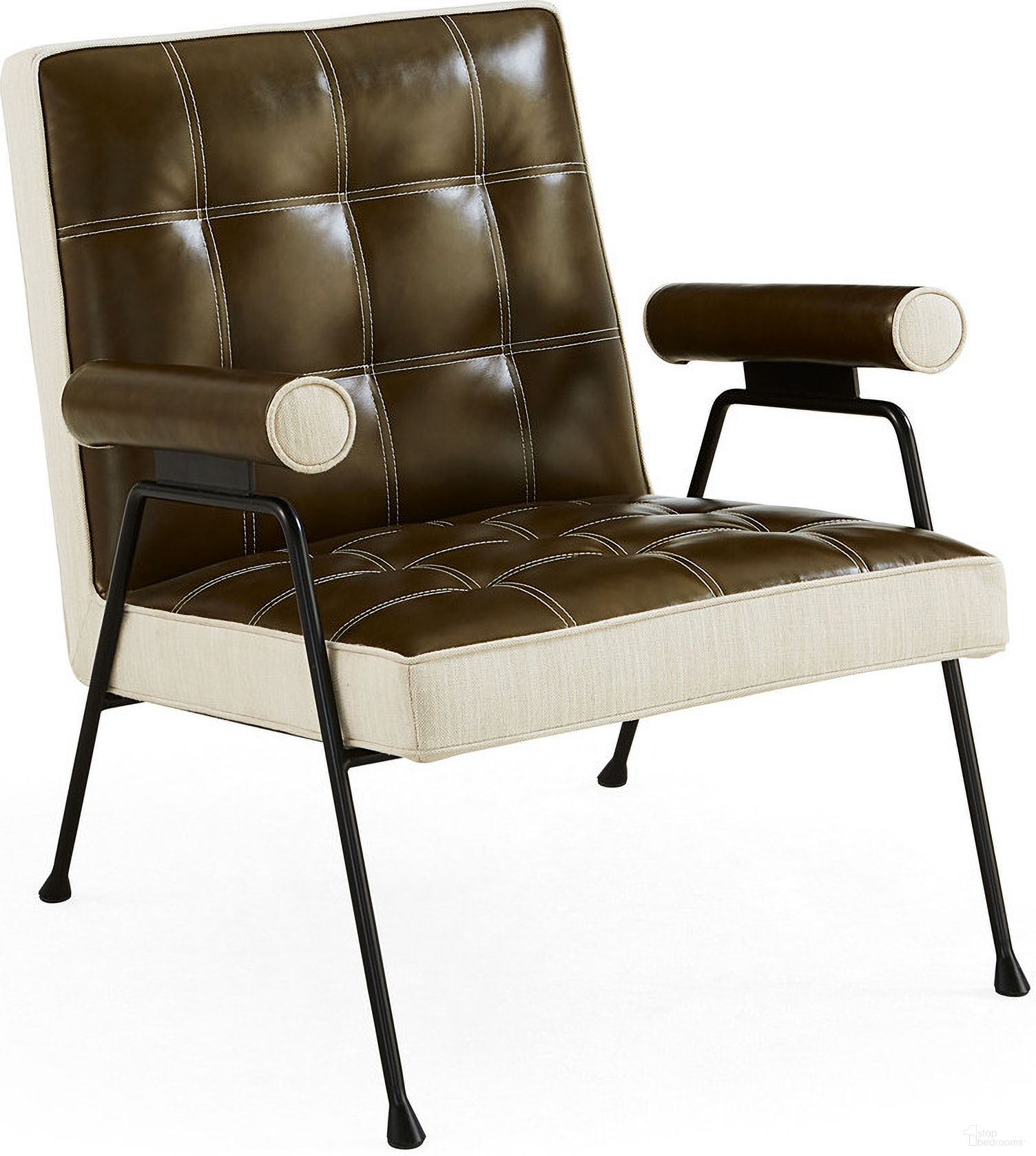 The appearance of Belmondo Lounge Chair In Olive and Oatmeal designed by Jonathan Adler in the modern / contemporary interior design. This olive and oatmeal piece of furniture  was selected by 1StopBedrooms from Belmondo Collection to add a touch of cosiness and style into your home. Sku: 33545. Material: Leather.