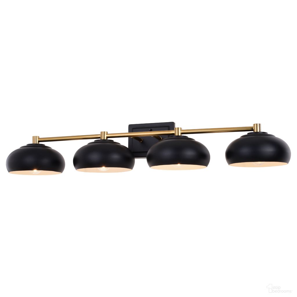 The appearance of Belmont 4 Light Vanity In Matte Black and Satin Brass designed by Vaxcel in the modern / contemporary interior design. This matte black/satin brass piece of furniture was selected by 1StopBedrooms from Belmont Collection to add a touch of cosiness and style into your home. Sku: W0387. Material: Steel.