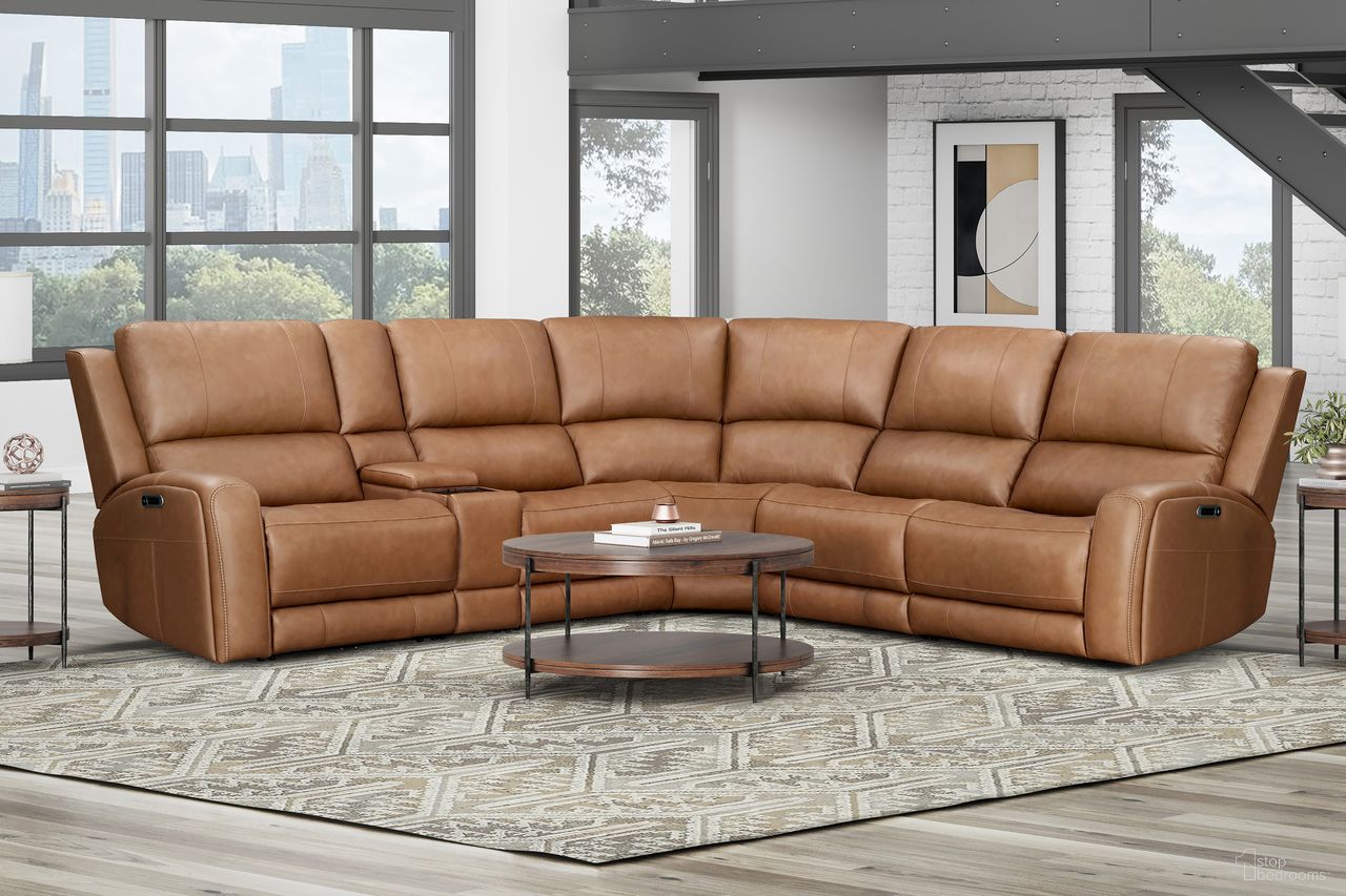 Belmont 6 Piece Zero Gravity Power Reclining Sectional with Power Adjustable Headrests In Lyric Caramel