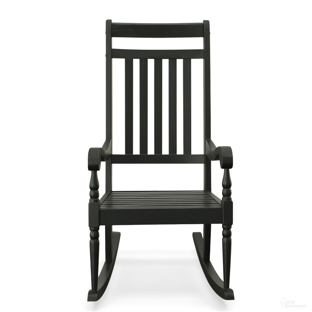 The appearance of Belmont Outdoor Slat Rocker In Black designed by Carolina Living in the traditional interior design. This black piece of furniture  was selected by 1StopBedrooms from Belmont Collection to add a touch of cosiness and style into your home. Sku: JR1101BLK. Material: Acacia Wood.