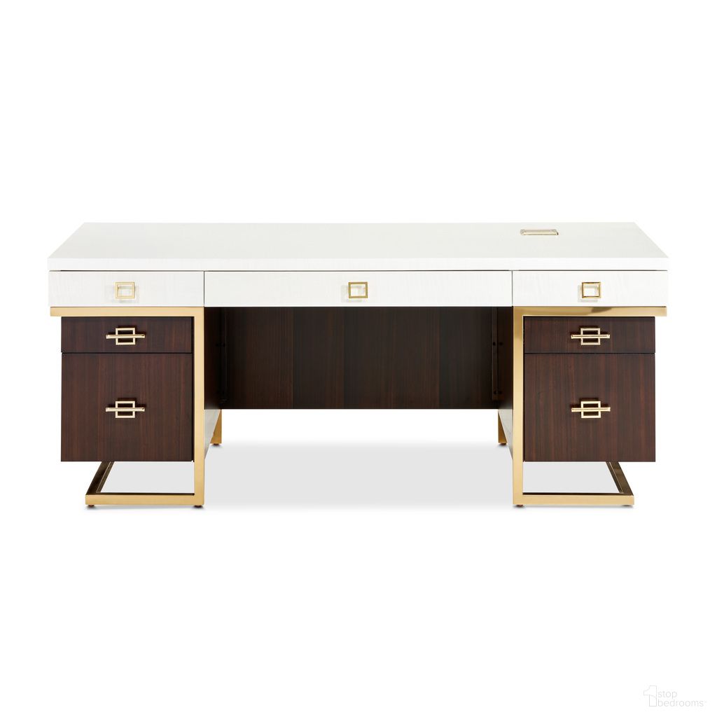 The appearance of Belmont Place Desk In Espresso designed by Michael Amini in the transitional interior design. This espresso piece of furniture was selected by 1StopBedrooms from Belmont Place Collection to add a touch of cosiness and style into your home. Sku: N9085207-409. Material: Solid Wood.