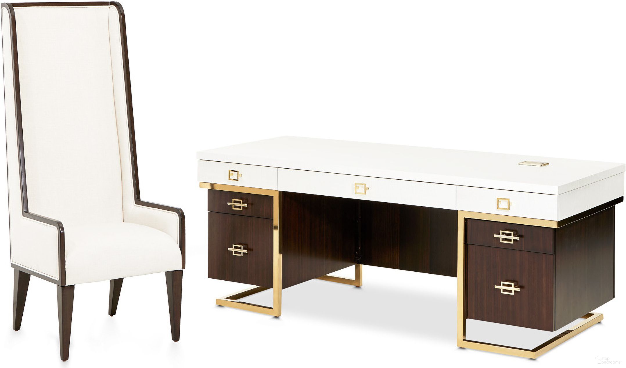 The appearance of Belmont Place Home Office Set In Espresso designed by Michael Amini in the transitional interior design. This espresso piece of furniture was selected by 1StopBedrooms from Belmont Place Collection to add a touch of cosiness and style into your home. Sku: 9085207-409;9085207-409. Material: Poplar.