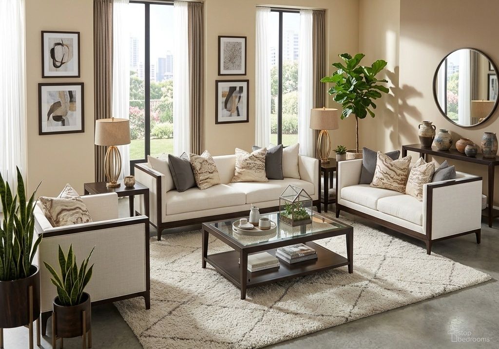 Belmont Place Living Room Set In Cream and Espresso