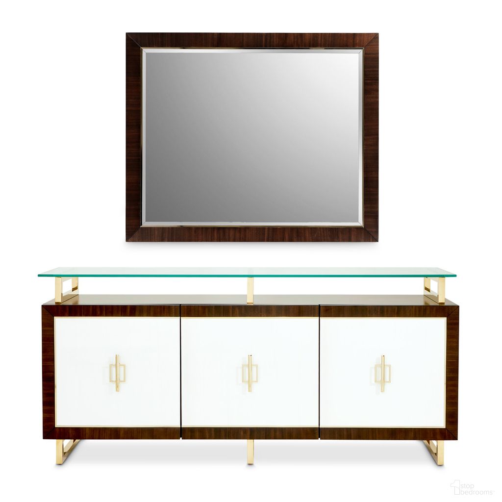 The appearance of Belmont Place Sideboard and Mirror In Espresso designed by Michael Amini in the transitional interior design. This espresso piece of furniture was selected by 1StopBedrooms from Belmont Place Collection to add a touch of cosiness and style into your home. Sku: N9085007-409;N9085260-409. Material: Solid Wood.