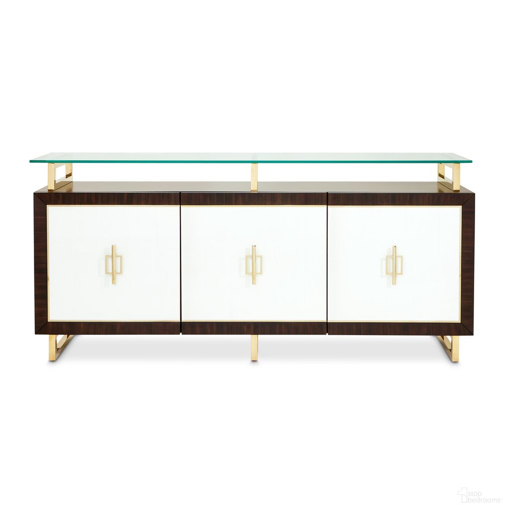 The appearance of Belmont Place Sideboard In Espresso designed by Michael Amini in the transitional interior design. This espresso piece of furniture was selected by 1StopBedrooms from Belmont Place Collection to add a touch of cosiness and style into your home. Sku: N9085007-409. Material: Solid Wood.