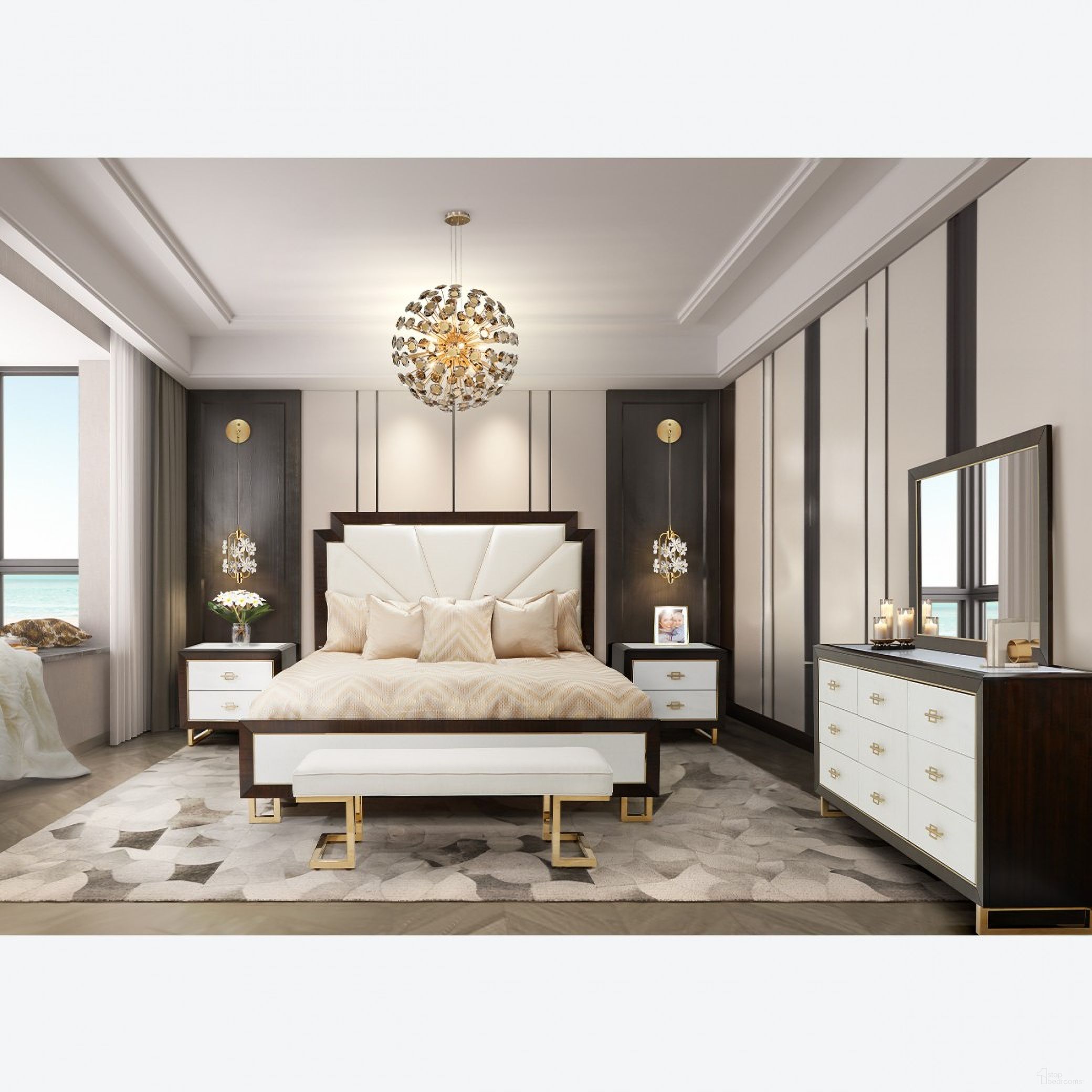 The appearance of Belmont Upholstered Bedroom Set In Espresso designed by Michael Amini in the transitional interior design. This espresso piece of furniture was selected by 1StopBedrooms from Belmont Place Collection to add a touch of cosiness and style into your home. Sku: 9085012-409;9085132-409;9000238-00;9085040-409. Bed Size: Queen. Material: Poplar. Bed Type: Upholstered Bed.