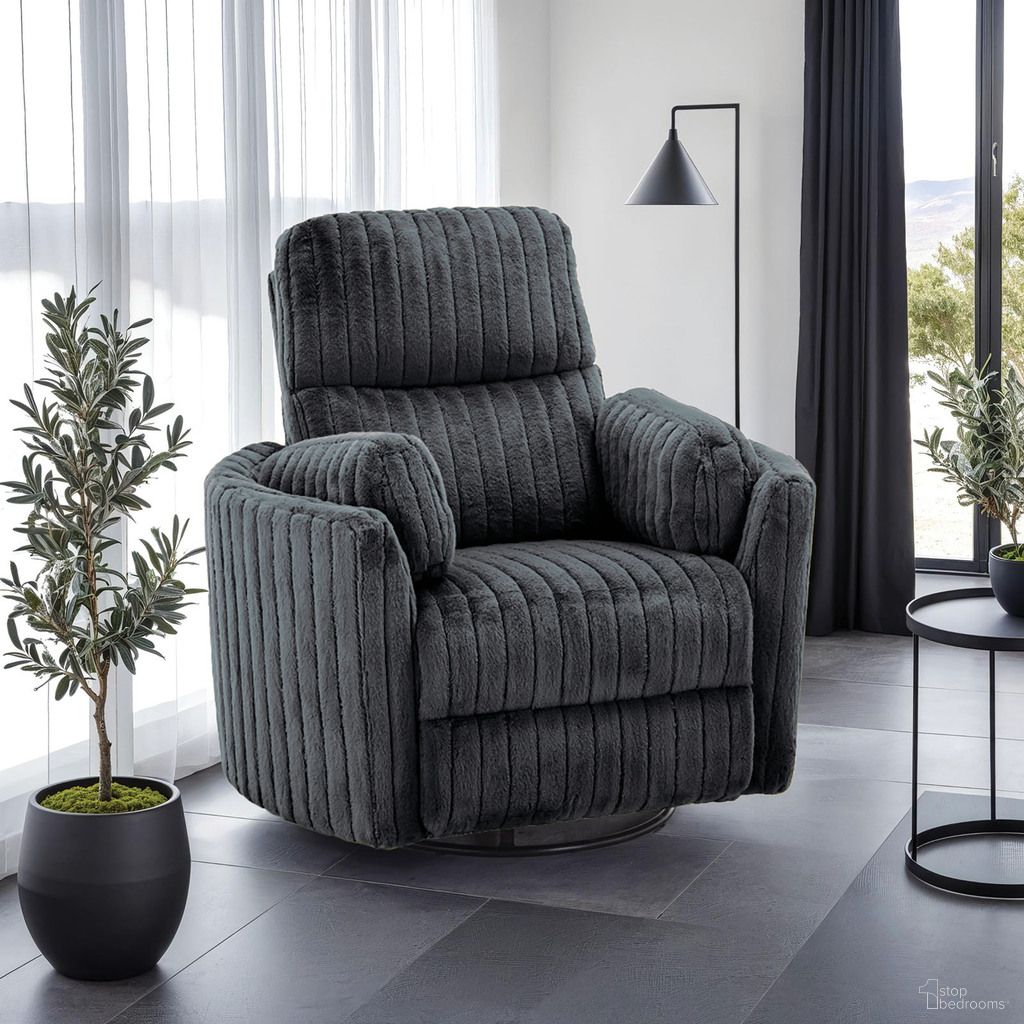 The appearance of Belper Power Glider Recliner with Swivel In Dark Gray designed by Furniture of America in the modern / contemporary interior design. This dark gray piece of furniture  was selected by 1StopBedrooms from Belper Collection to add a touch of cosiness and style into your home. Sku: FM-AC8018DG-PM. Material: Fabric.